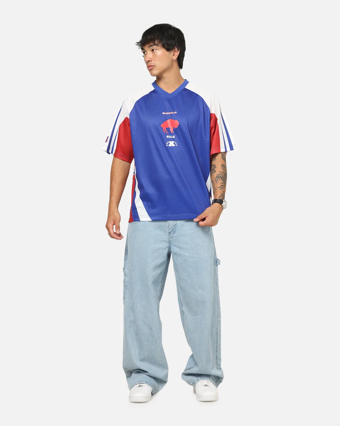 Mitchell & Ness Buffalo Bills Warehouse Rave Jersey White/Blue/Red - Image 3