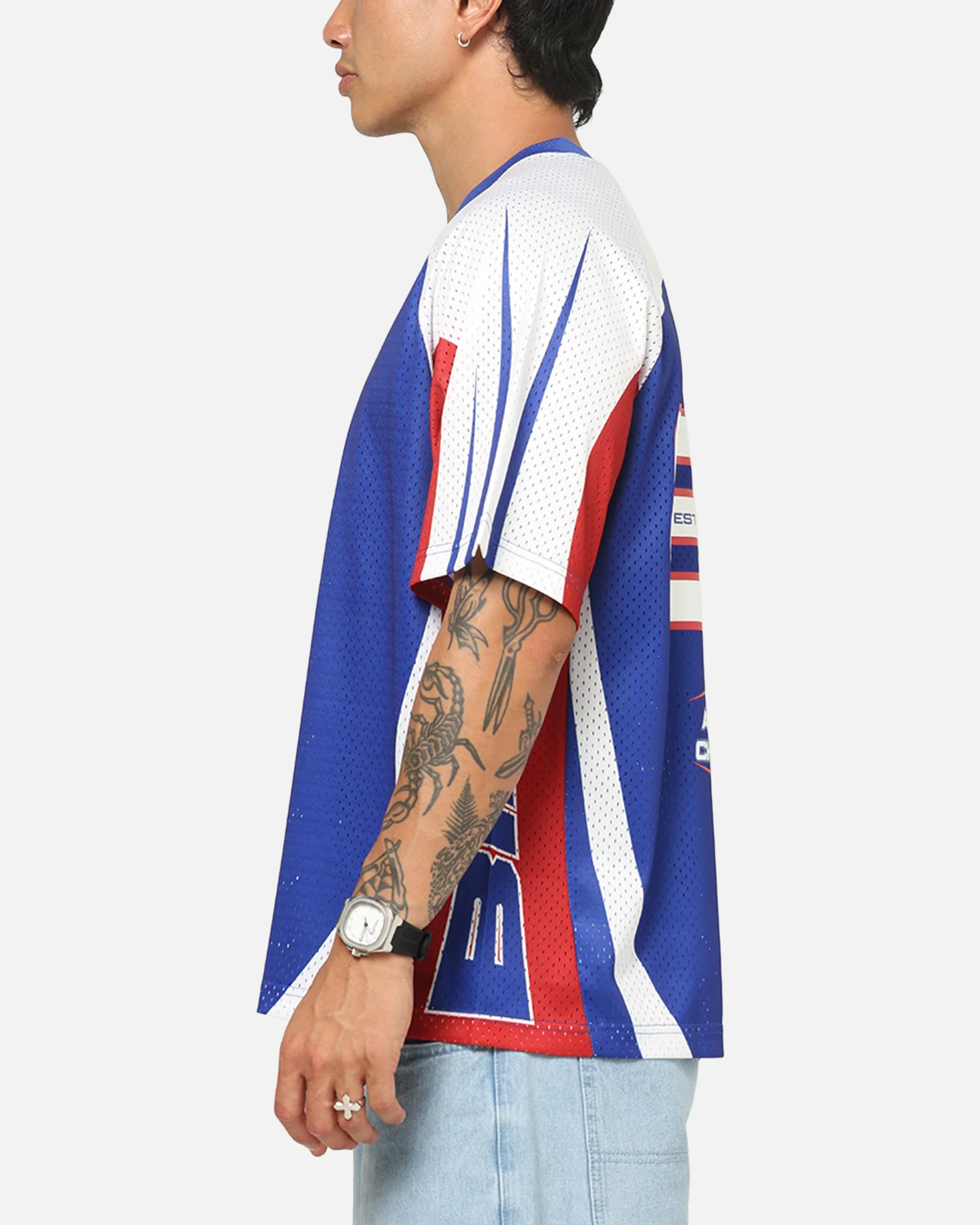 Mitchell & Ness Buffalo Bills Warehouse Rave Jersey White/Blue/Red - Image 6