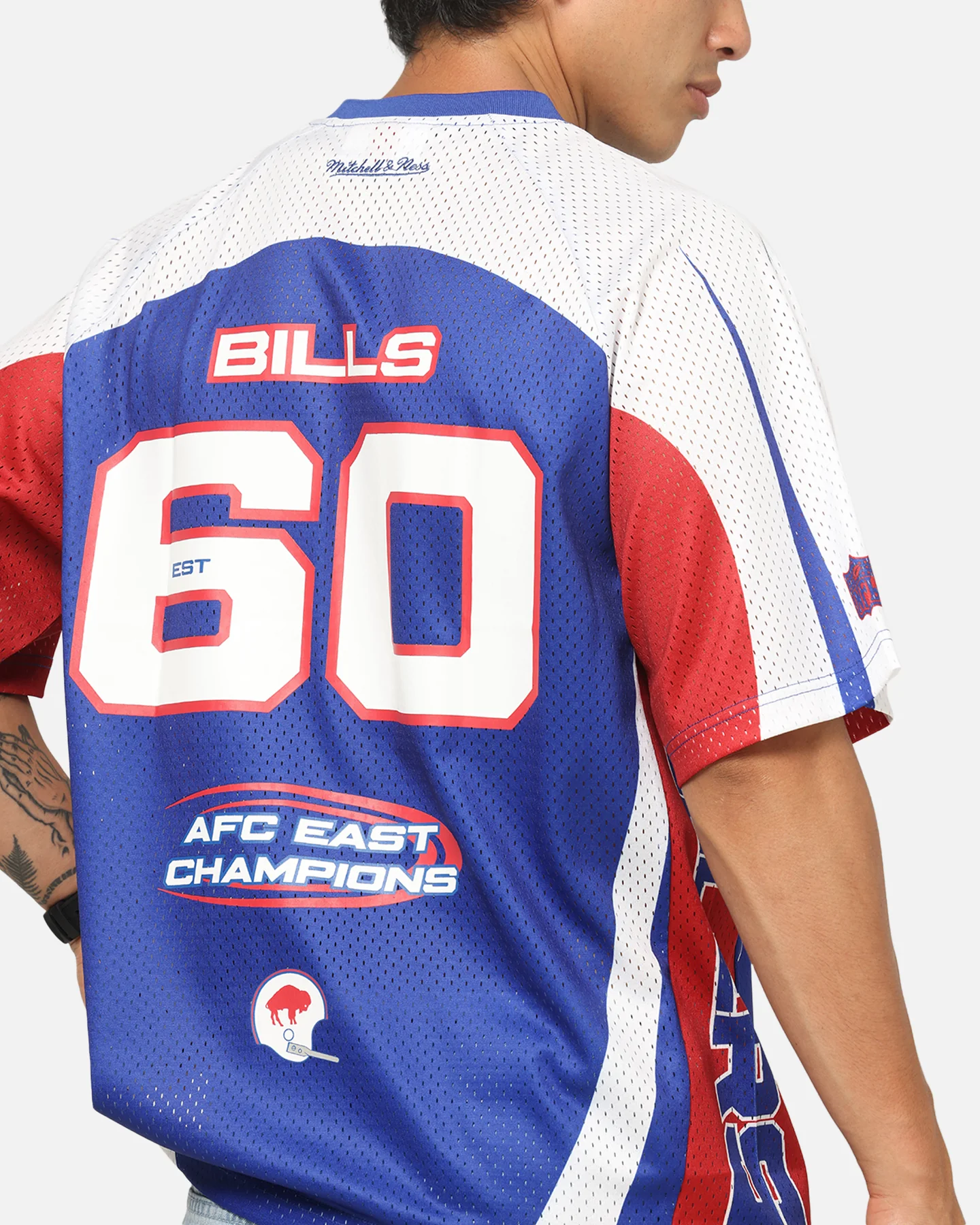 Mitchell & Ness Buffalo Bills Warehouse Rave Jersey White/Blue/Red - Image 7