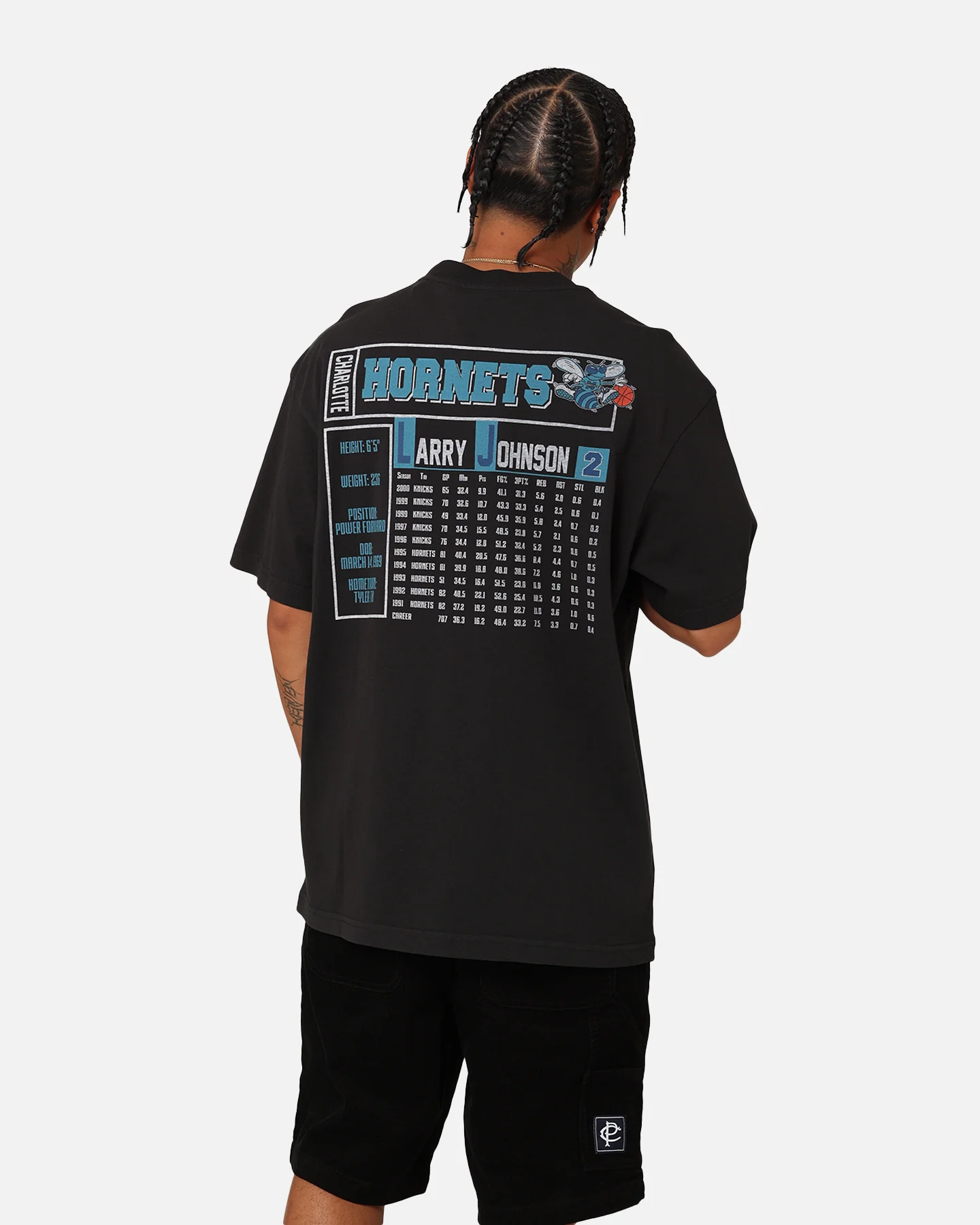Mitchell & Ness Charlotte Hornets Larry Johnson Player & Stats T-Shirt Black - Image 2