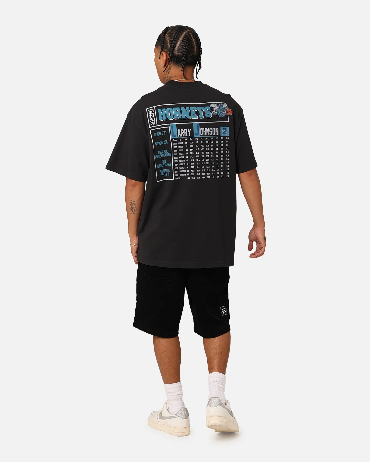 Mitchell & Ness Charlotte Hornets Larry Johnson Player & Stats T-Shirt Black - Image 8