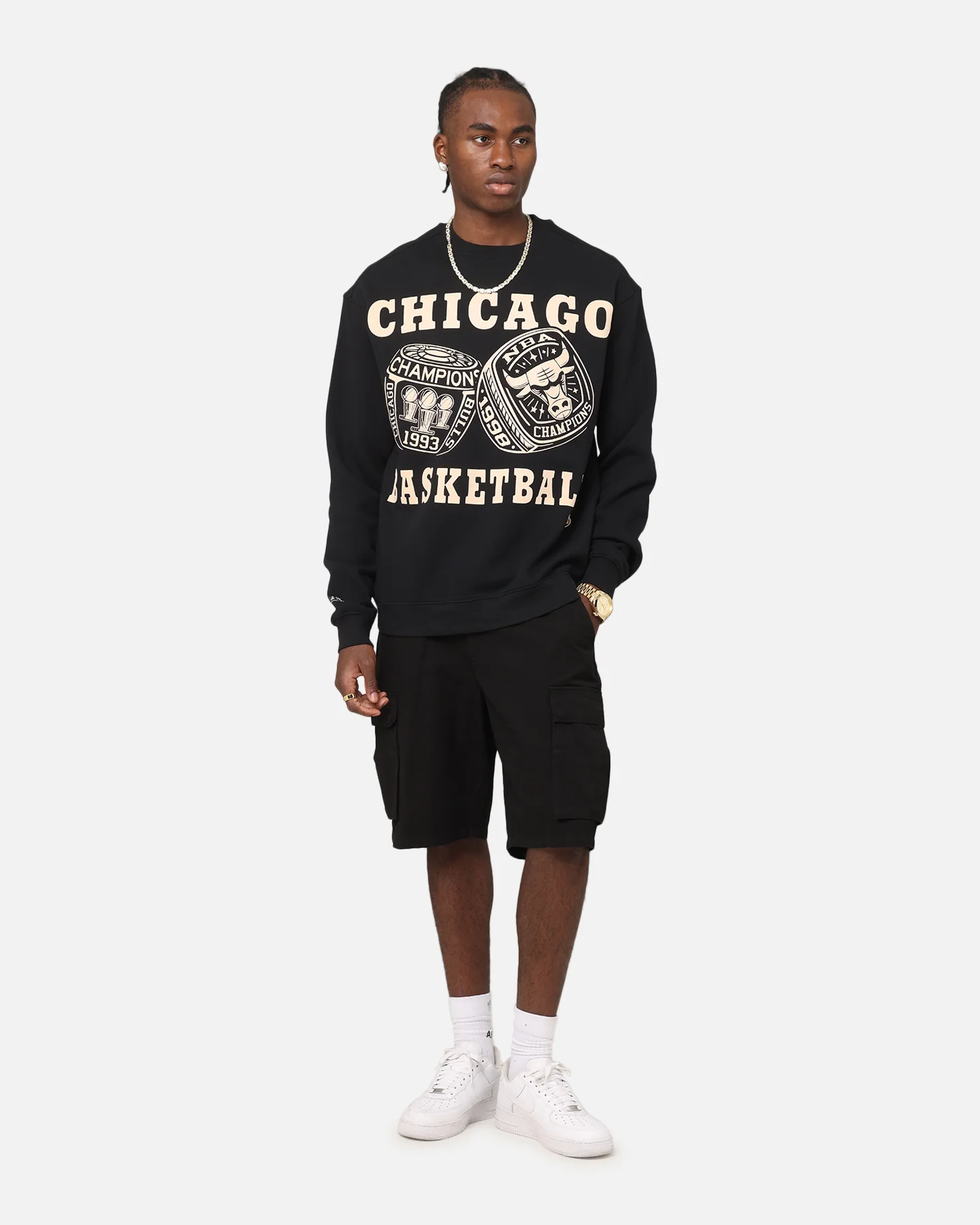 Mitchell & Ness Chicago Bulls Rings Crewneck Black - Image 2