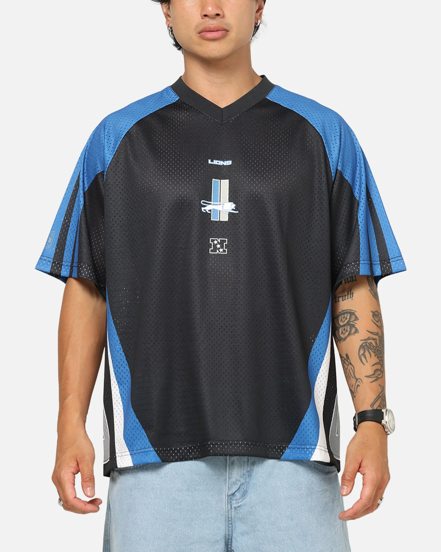 Mitchell & Ness Detroit Lions Warehouse Rave Jersey Black/Blue/White - Image 2