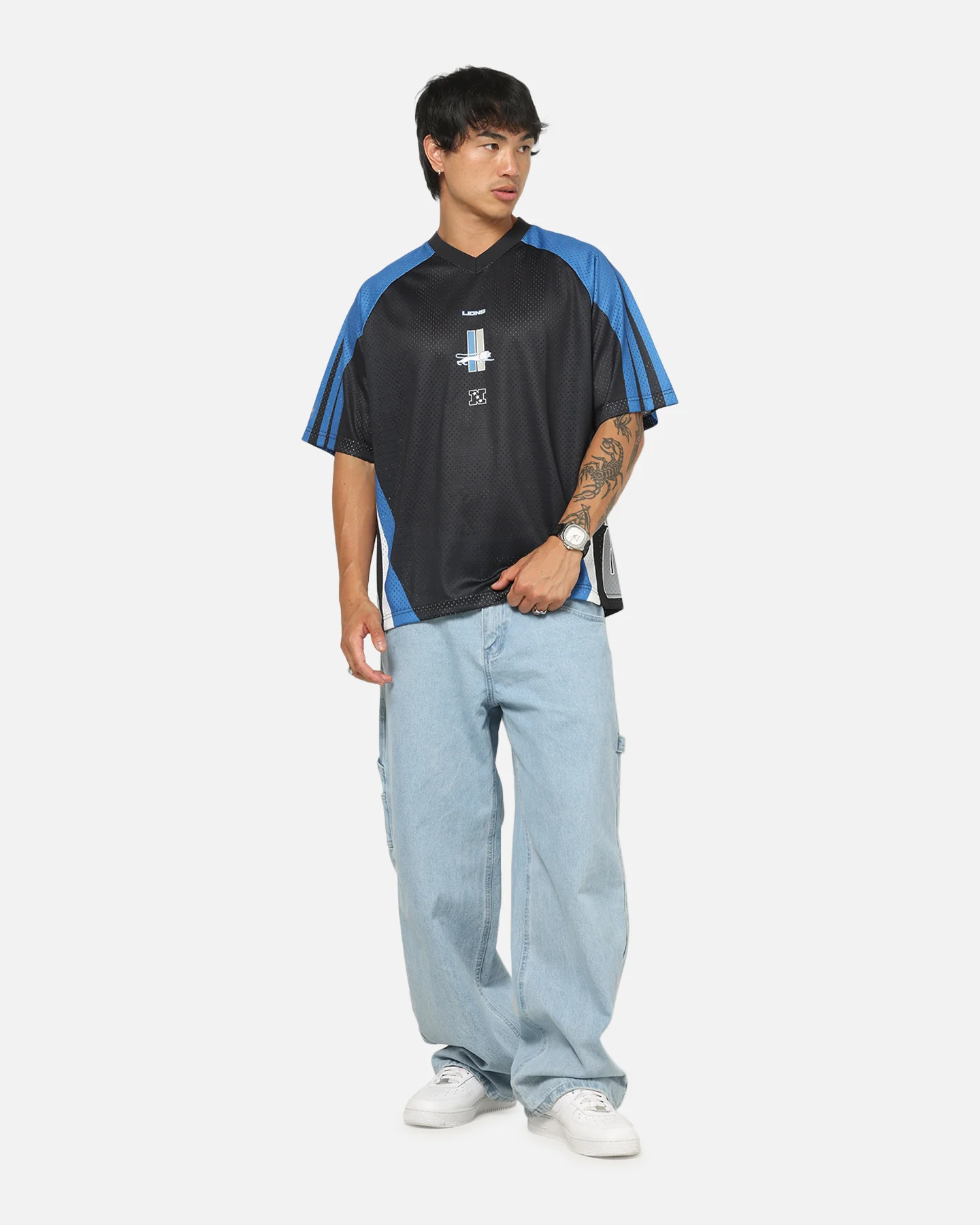 Mitchell & Ness Detroit Lions Warehouse Rave Jersey Black/Blue/White - Image 4