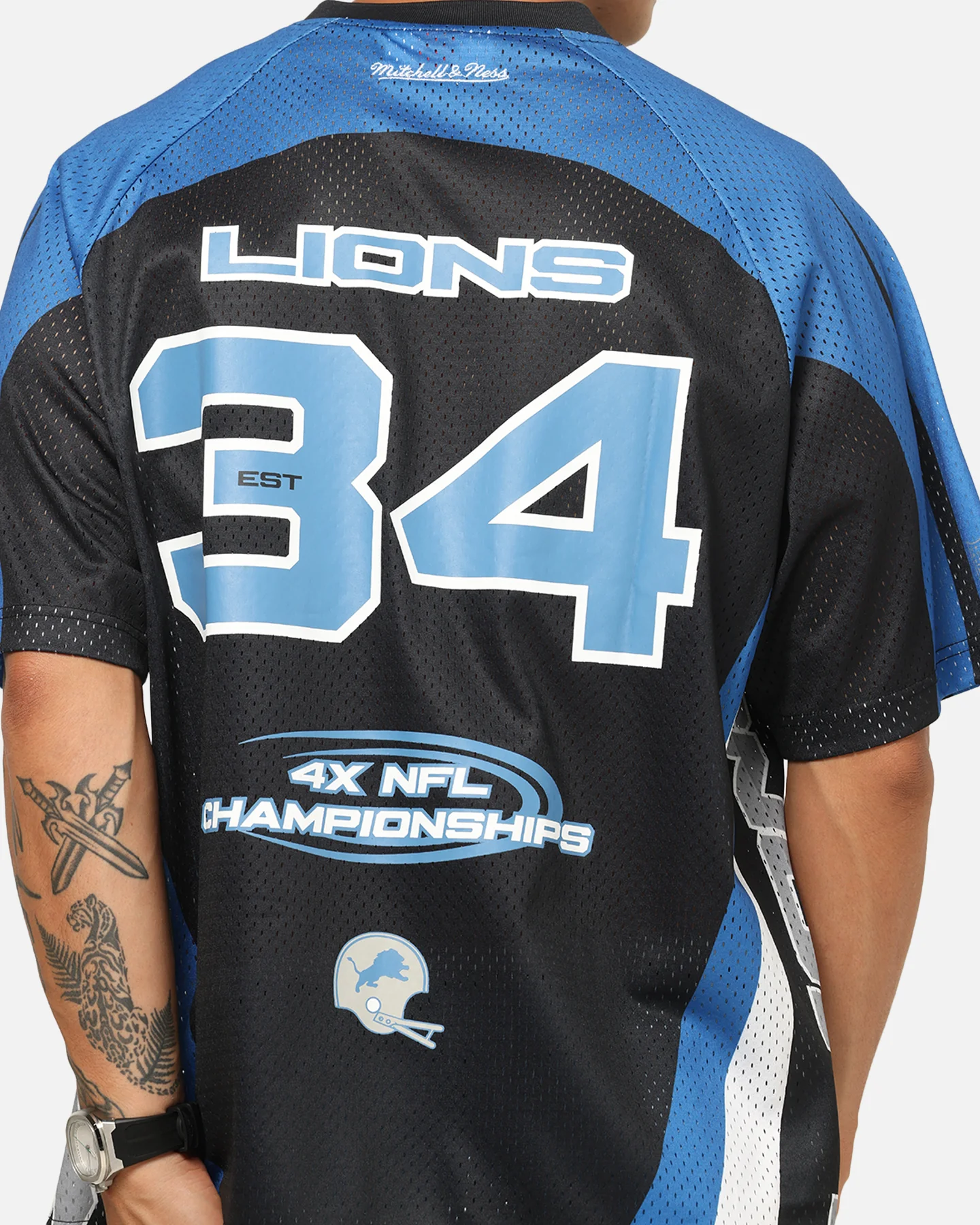 Mitchell & Ness Detroit Lions Warehouse Rave Jersey Black/Blue/White - Image 7