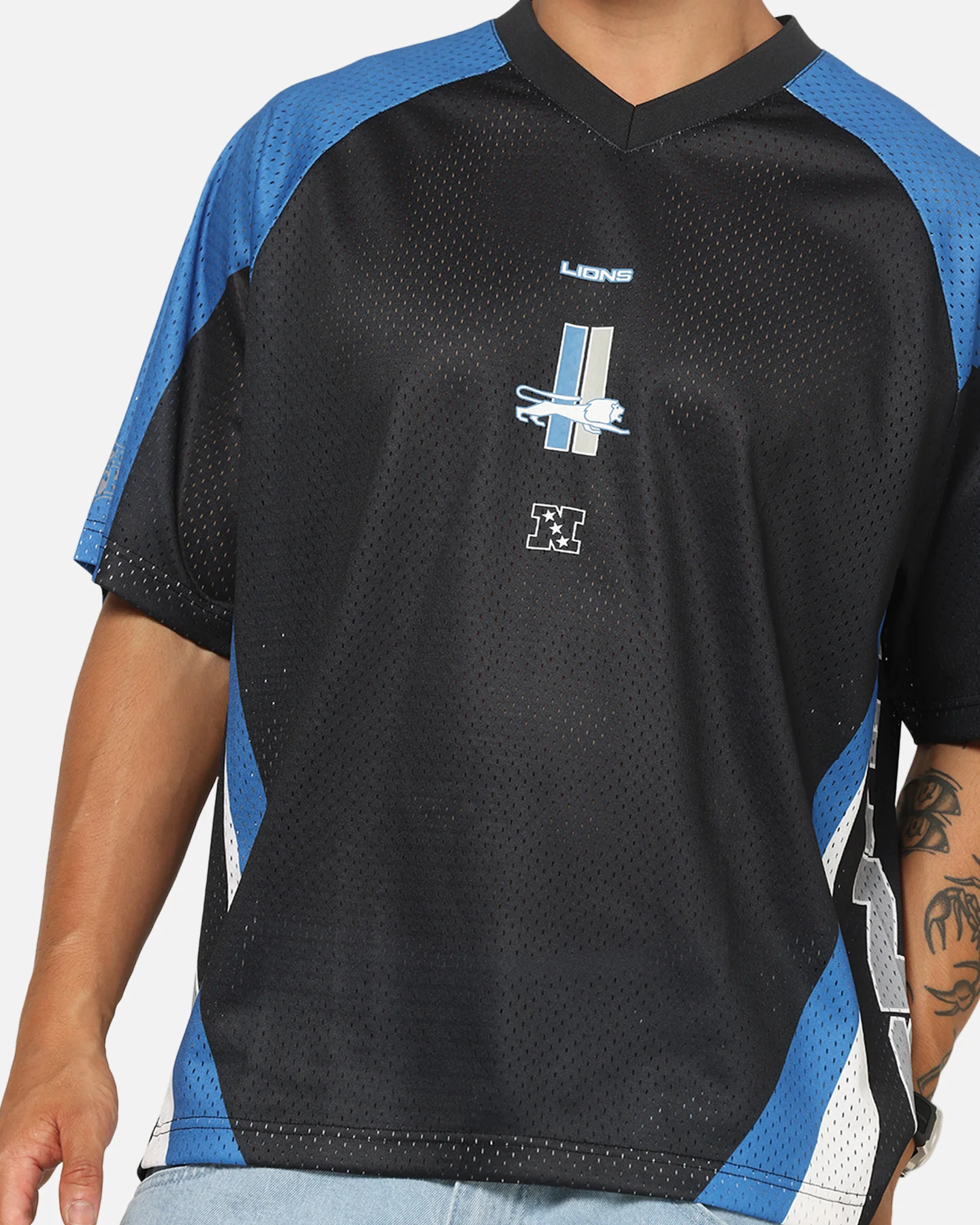 Mitchell & Ness Detroit Lions Warehouse Rave Jersey Black/Blue/White - Image 8