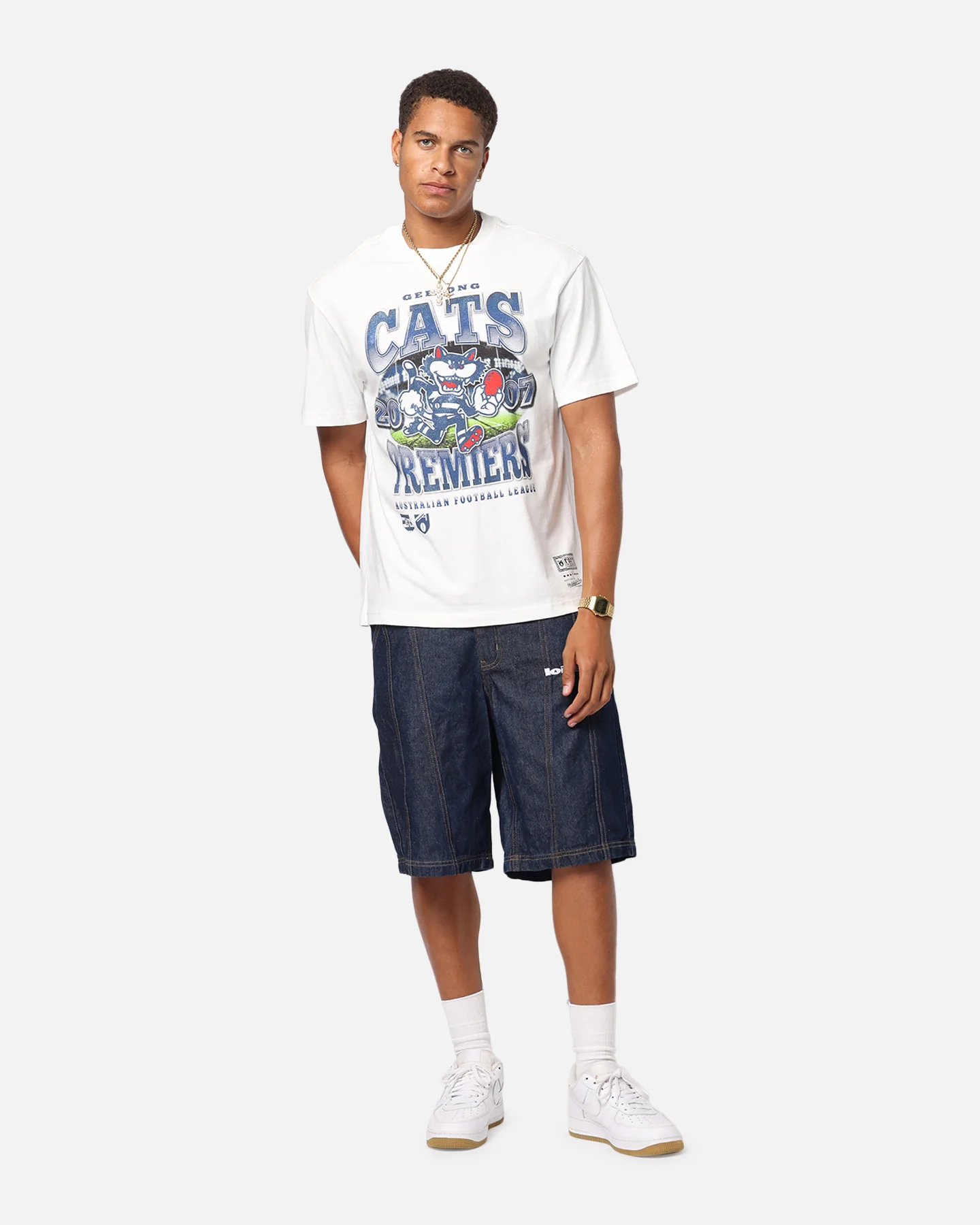 Mitchell & Ness Geelong Cats Mascot T-Shirt Vintage White - Image 2