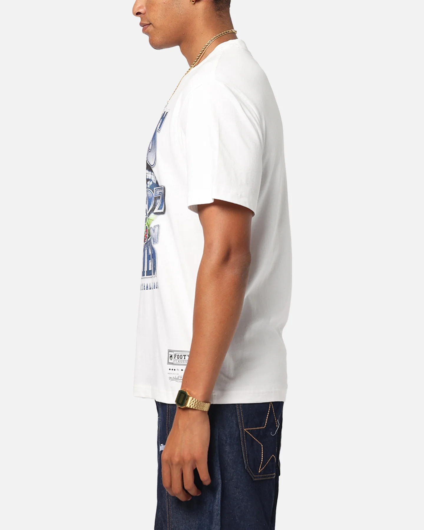 Mitchell & Ness Geelong Cats Mascot T-Shirt Vintage White - Image 5