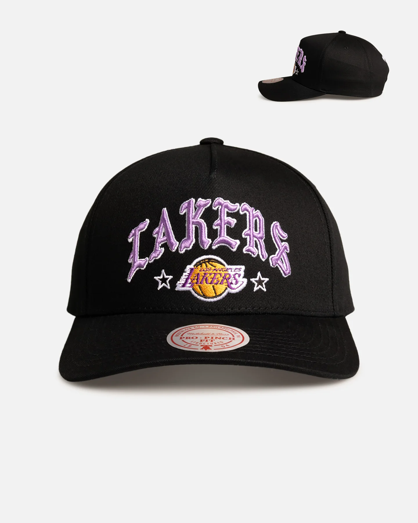 Mitchell & Ness Los Angeles Lakers 'Black Letter' Pro Pinch Snapback Black