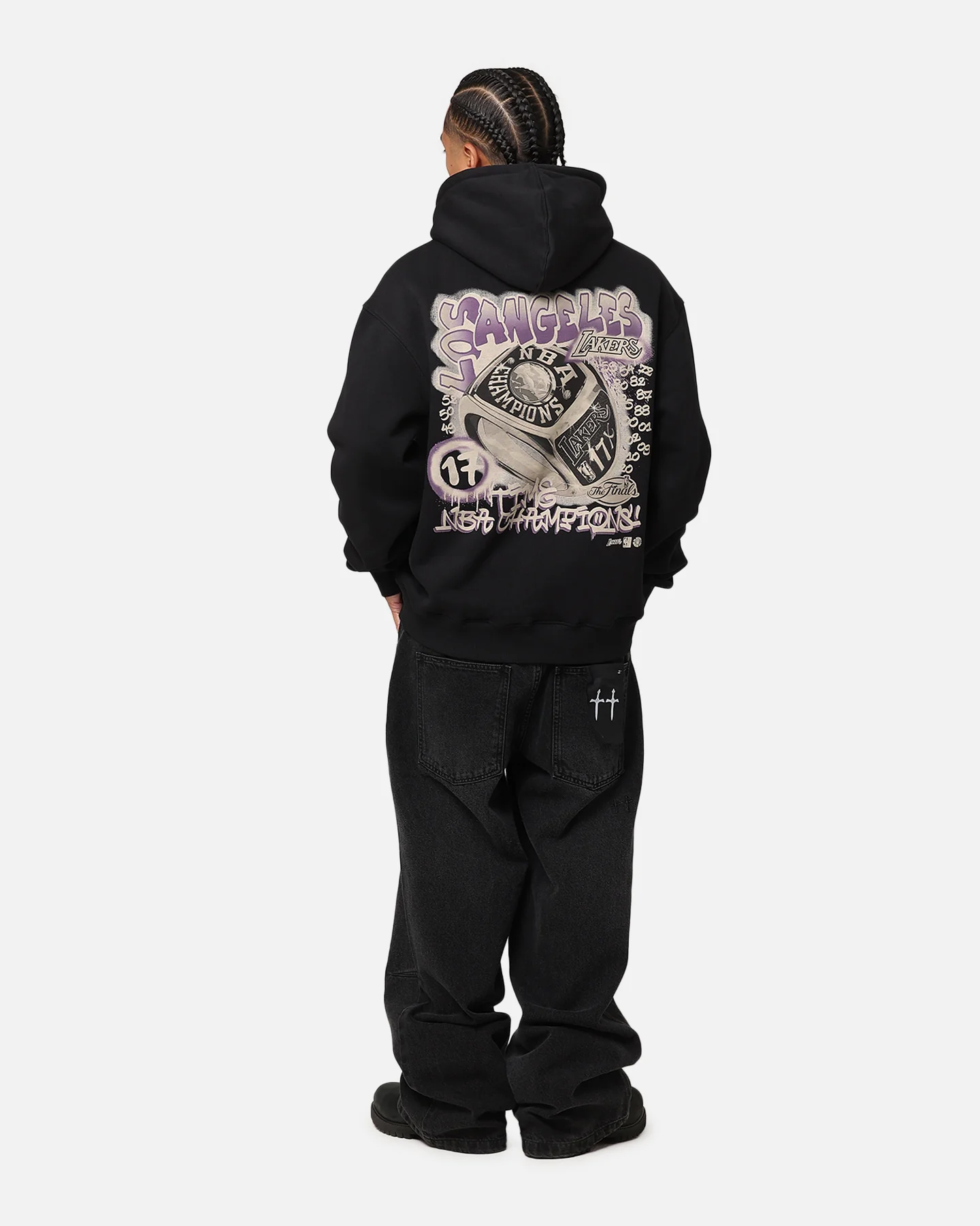 Mitchell & Ness Los Angeles Lakers Champs Graffiti Hoodie Faded Black - Image 3