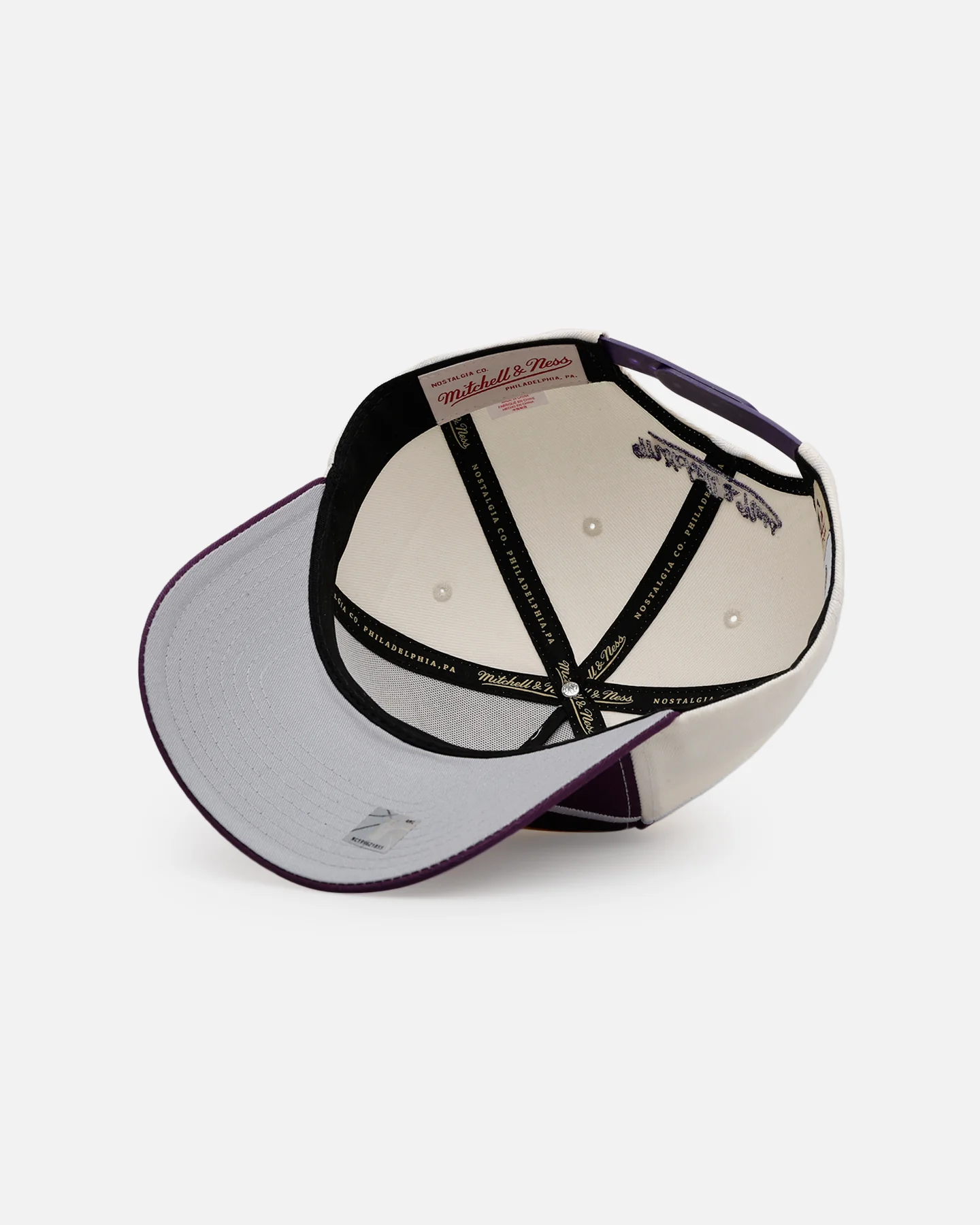Mitchell & Ness Los Angeles Lakers 'Shark Tooth' Pro Pinch Snapback Cream/Purple - Image 6