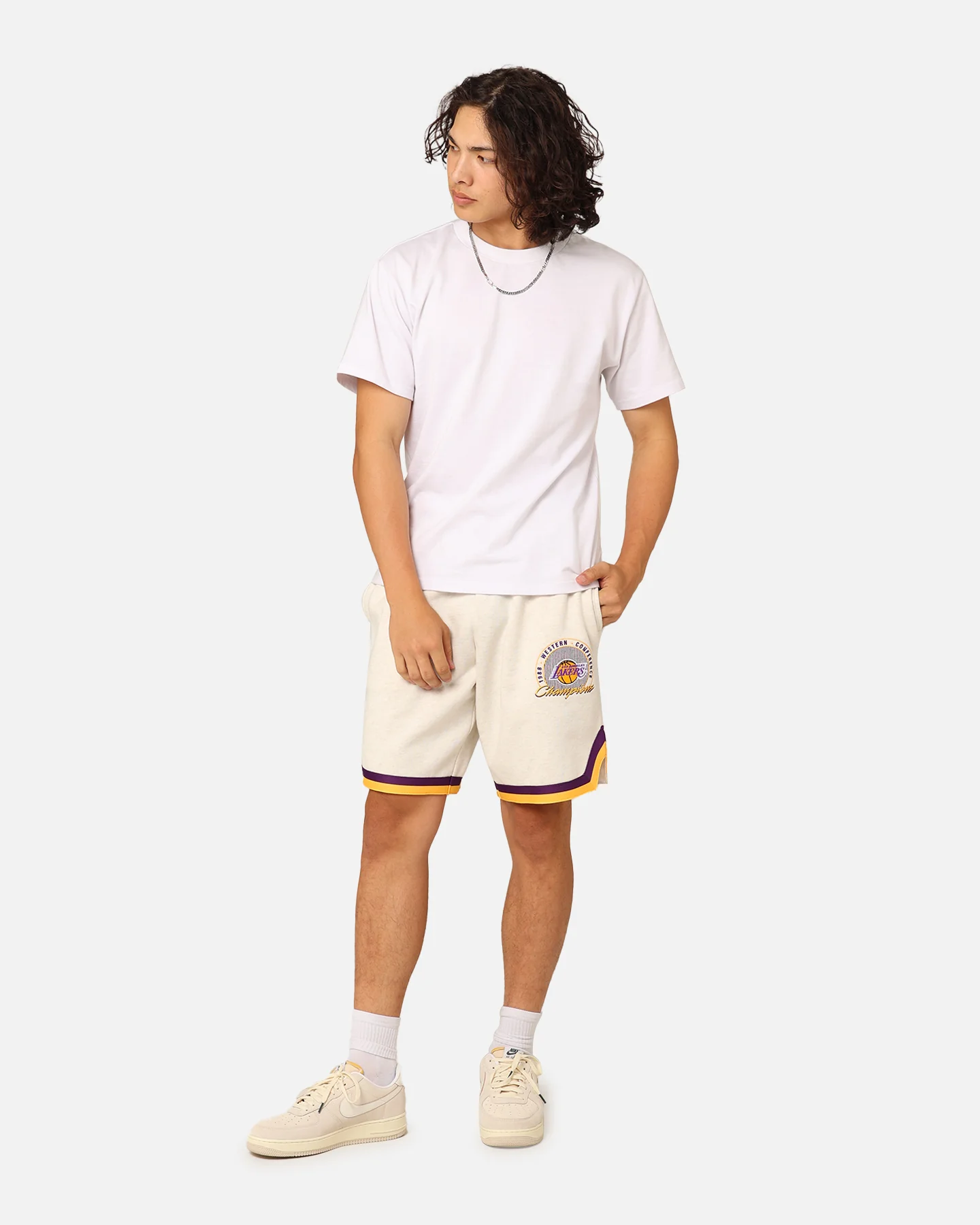 Mitchell & Ness Los Angeles Lakers Shooting Shorts White Marle - Image 2