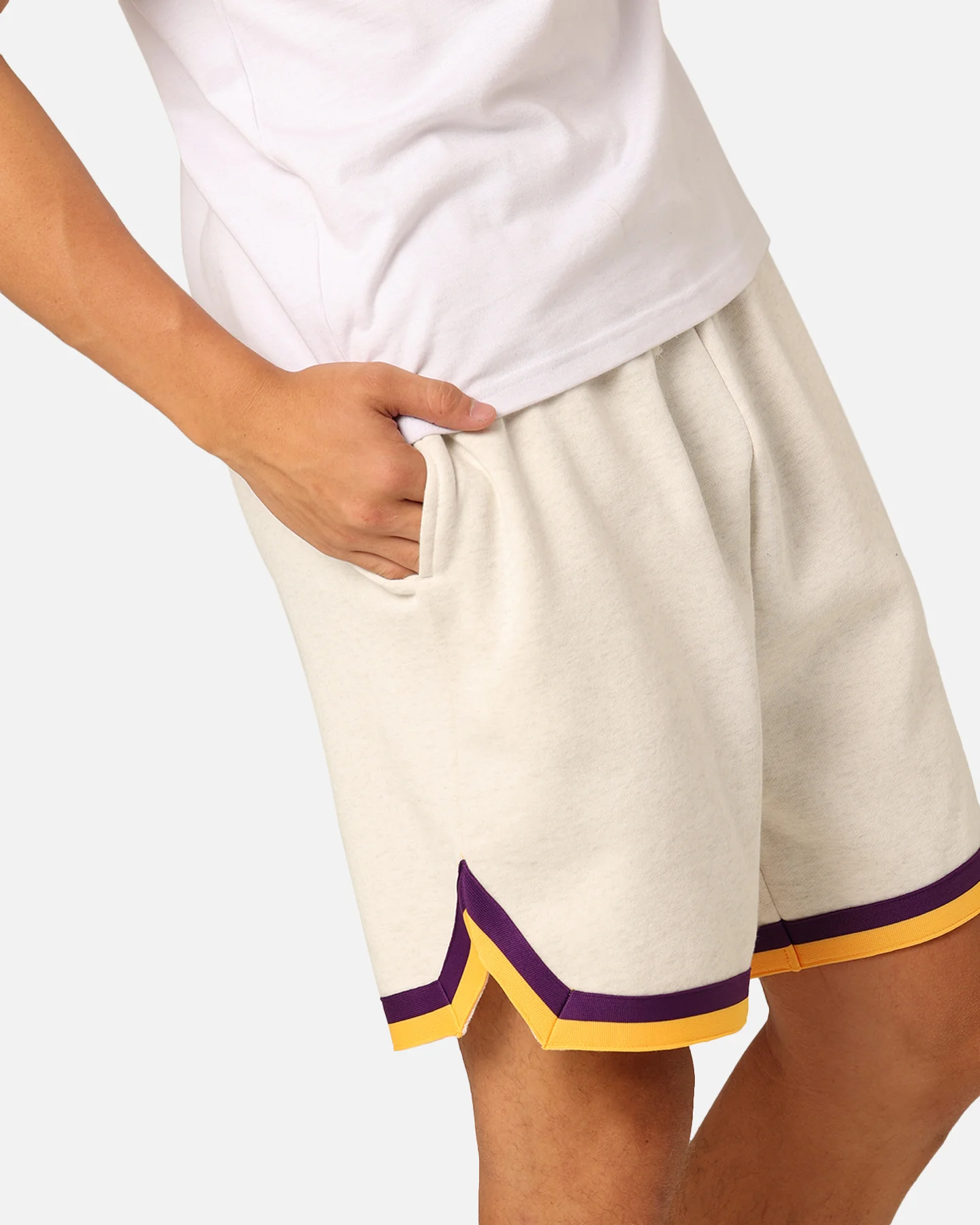 Mitchell & Ness Los Angeles Lakers Shooting Shorts White Marle - Image 3
