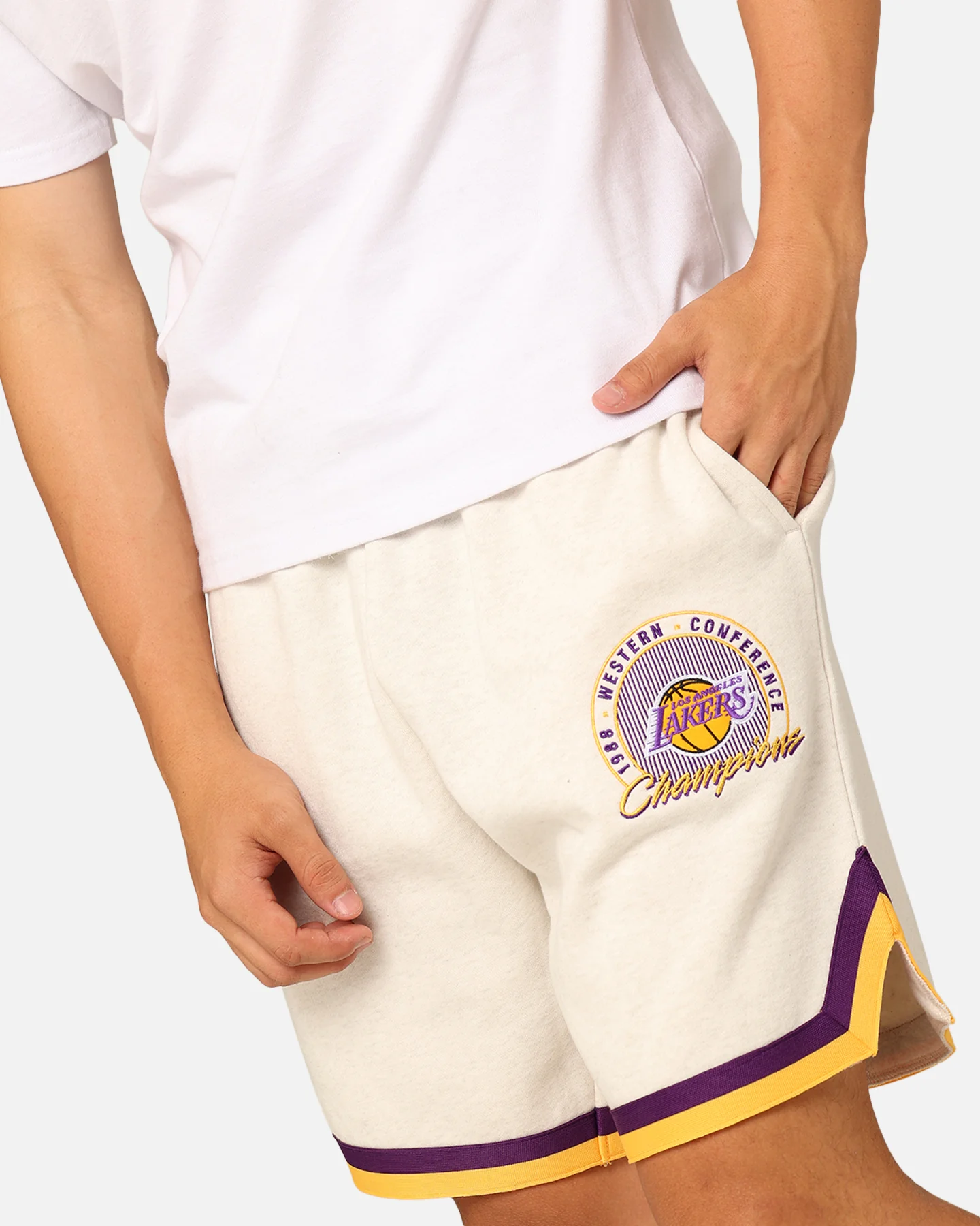 Mitchell & Ness Los Angeles Lakers Shooting Shorts White Marle - Image 4