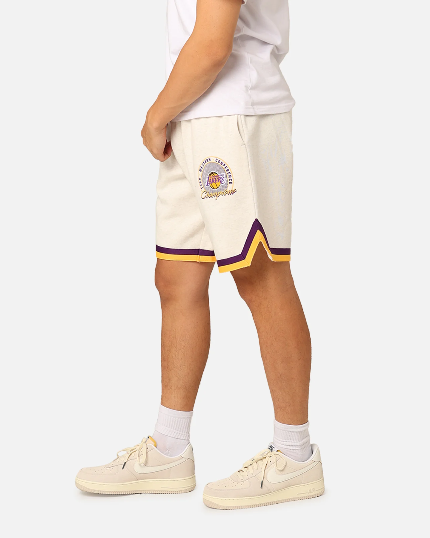 Mitchell & Ness Los Angeles Lakers Shooting Shorts White Marle - Image 6