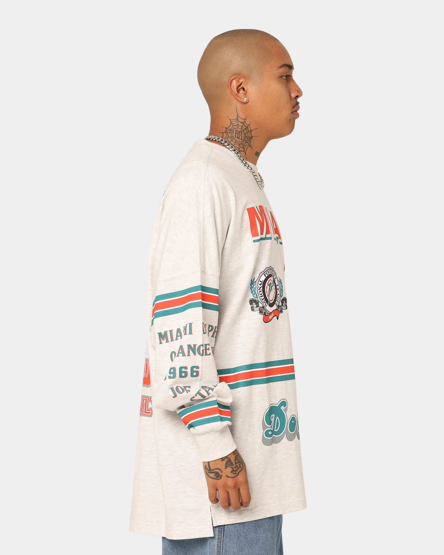 Mitchell & Ness Miami Dolphins 17-0 Long Sleeve T-Shirt White Marle - Image 5