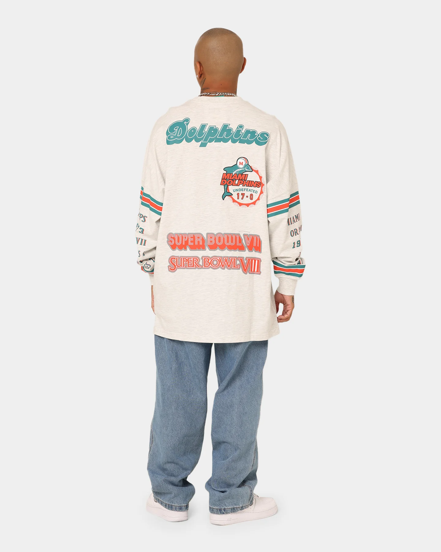 Mitchell & Ness Miami Dolphins 17-0 Long Sleeve T-Shirt White Marle - Image 7