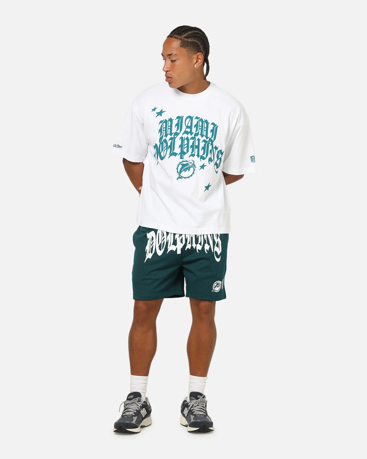 Mitchell & Ness Miami Dolphins Stars & Text Boxy T-Shirt White - Image 2