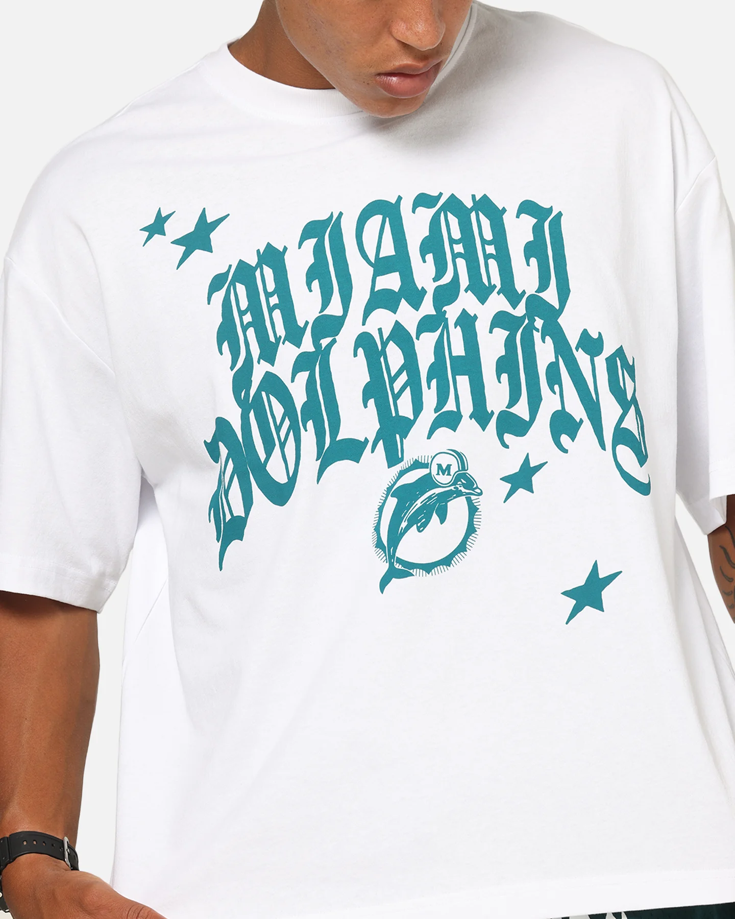 Mitchell & Ness Miami Dolphins Stars & Text Boxy T-Shirt White - Image 6