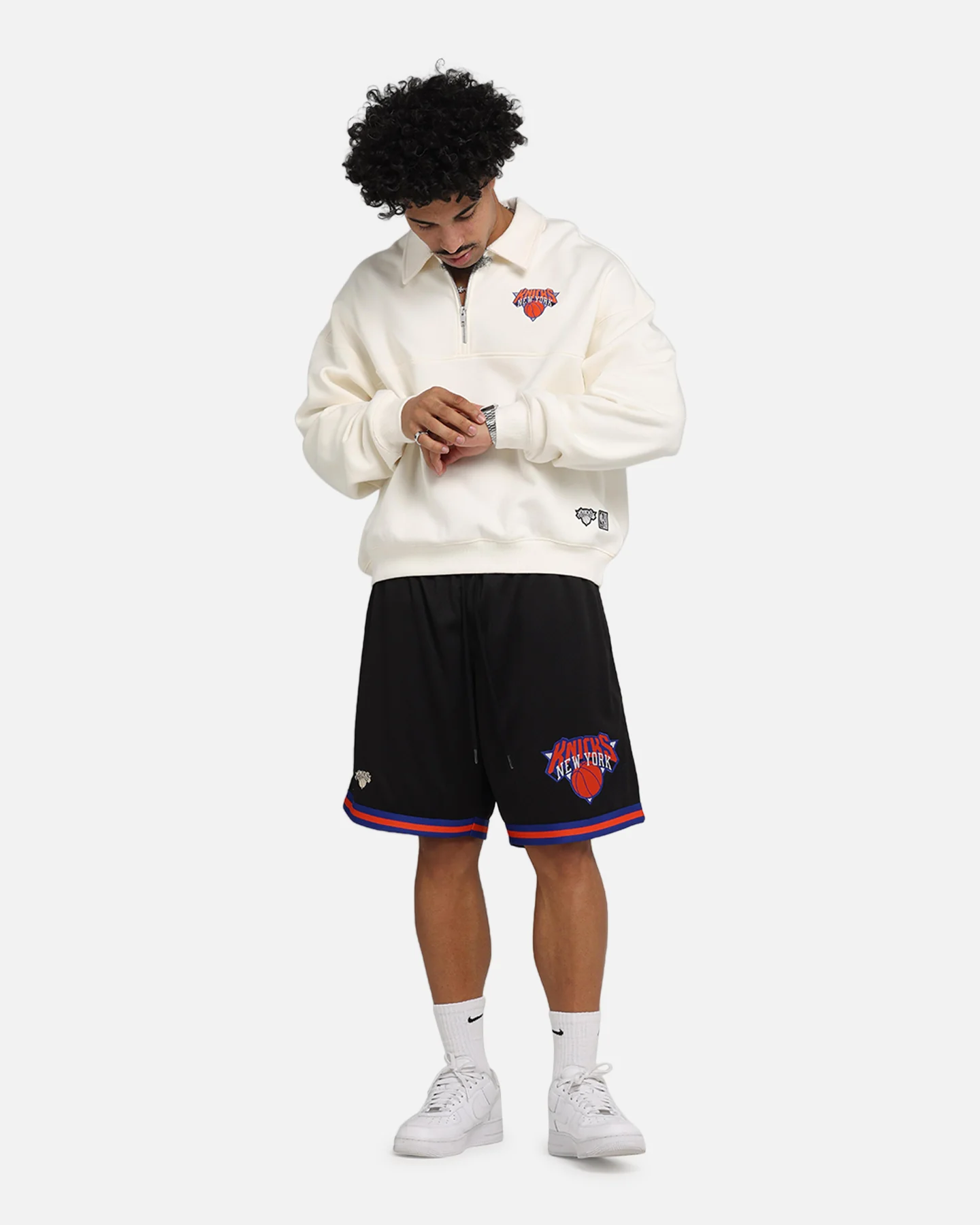 Mitchell & Ness New York Knicks Boxy Quarter Zip Crewneck Egret - Image 2