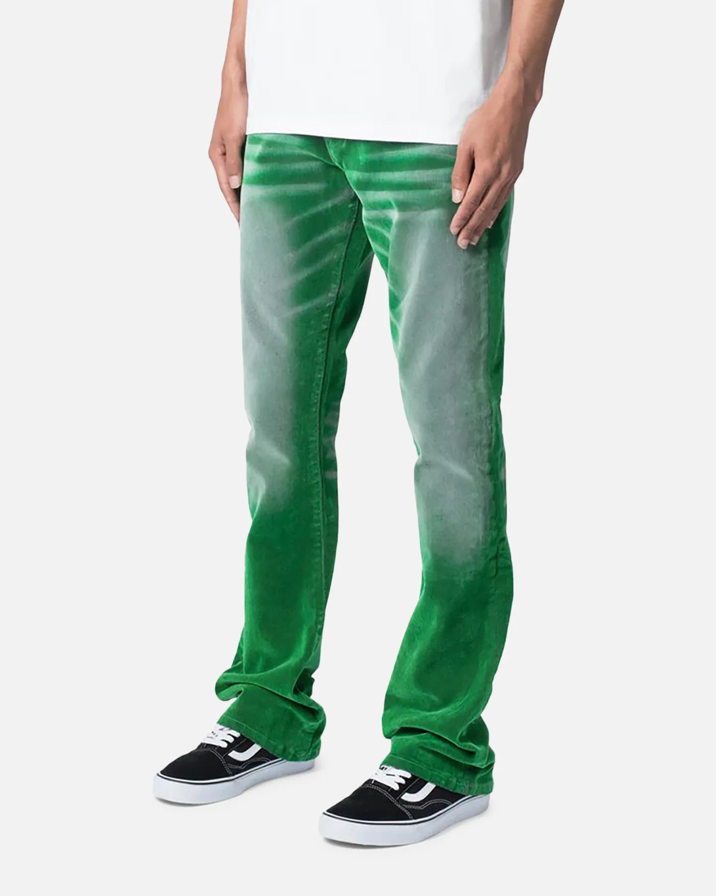 MNML B658 Gecko Suede Flare Denim Jeans Green - Image 2