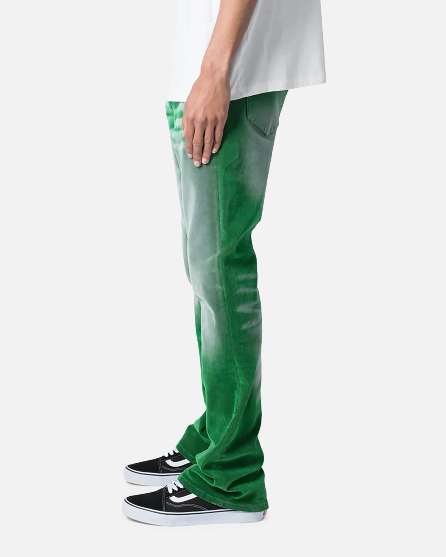 MNML B658 Gecko Suede Flare Denim Jeans Green - Image 3