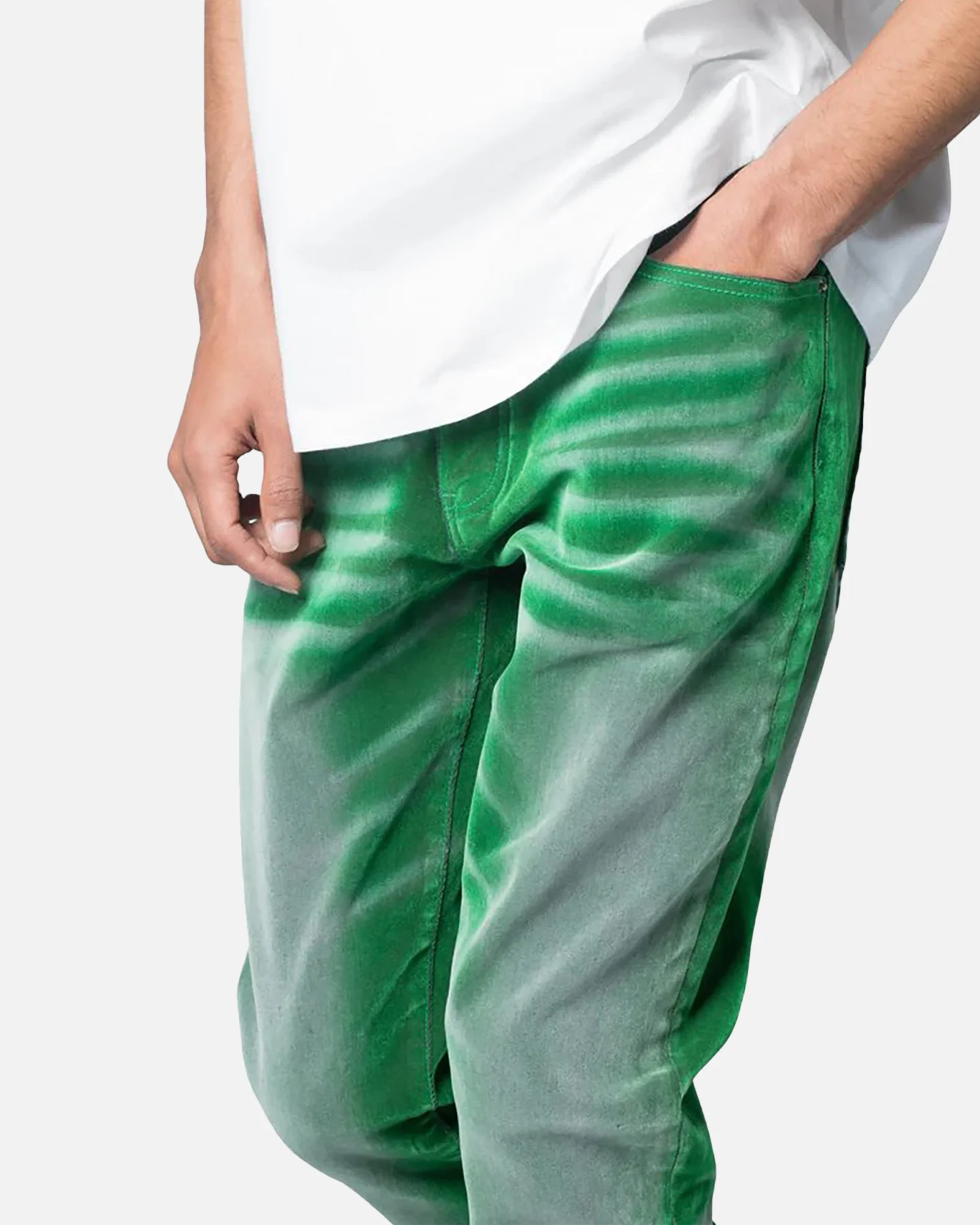 MNML B658 Gecko Suede Flare Denim Jeans Green - Image 5