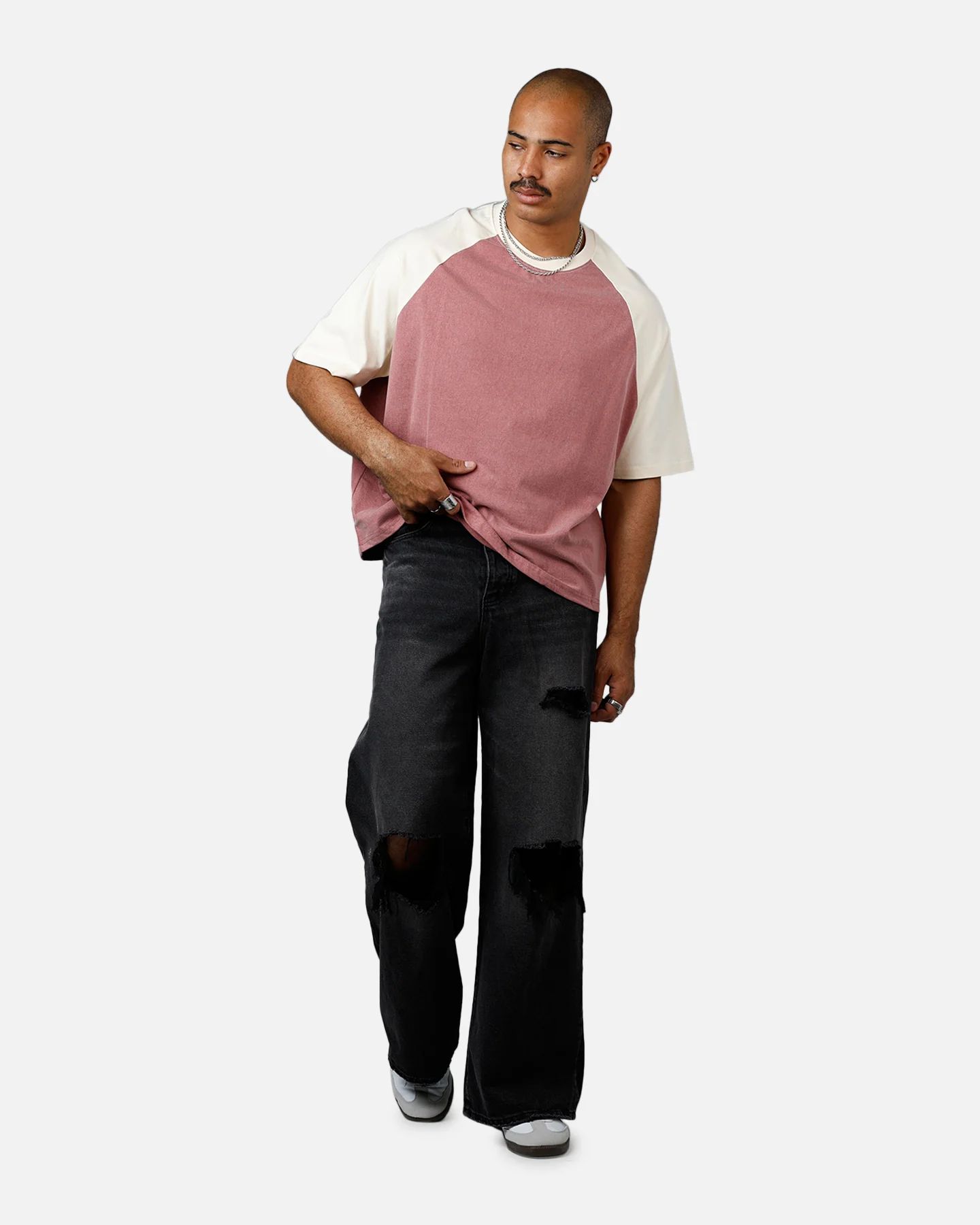 MNML Contrast Raglan T-Shirt Burgundy/Off White - Image 3