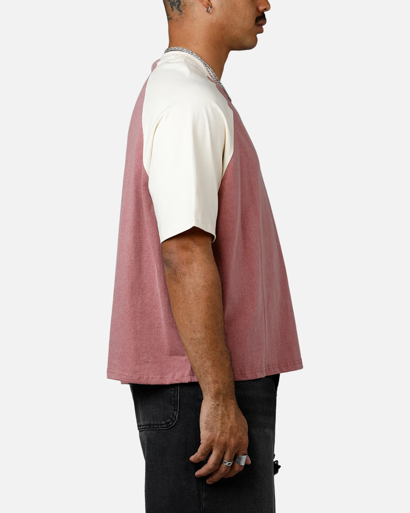 MNML Contrast Raglan T-Shirt Burgundy/Off White - Image 4