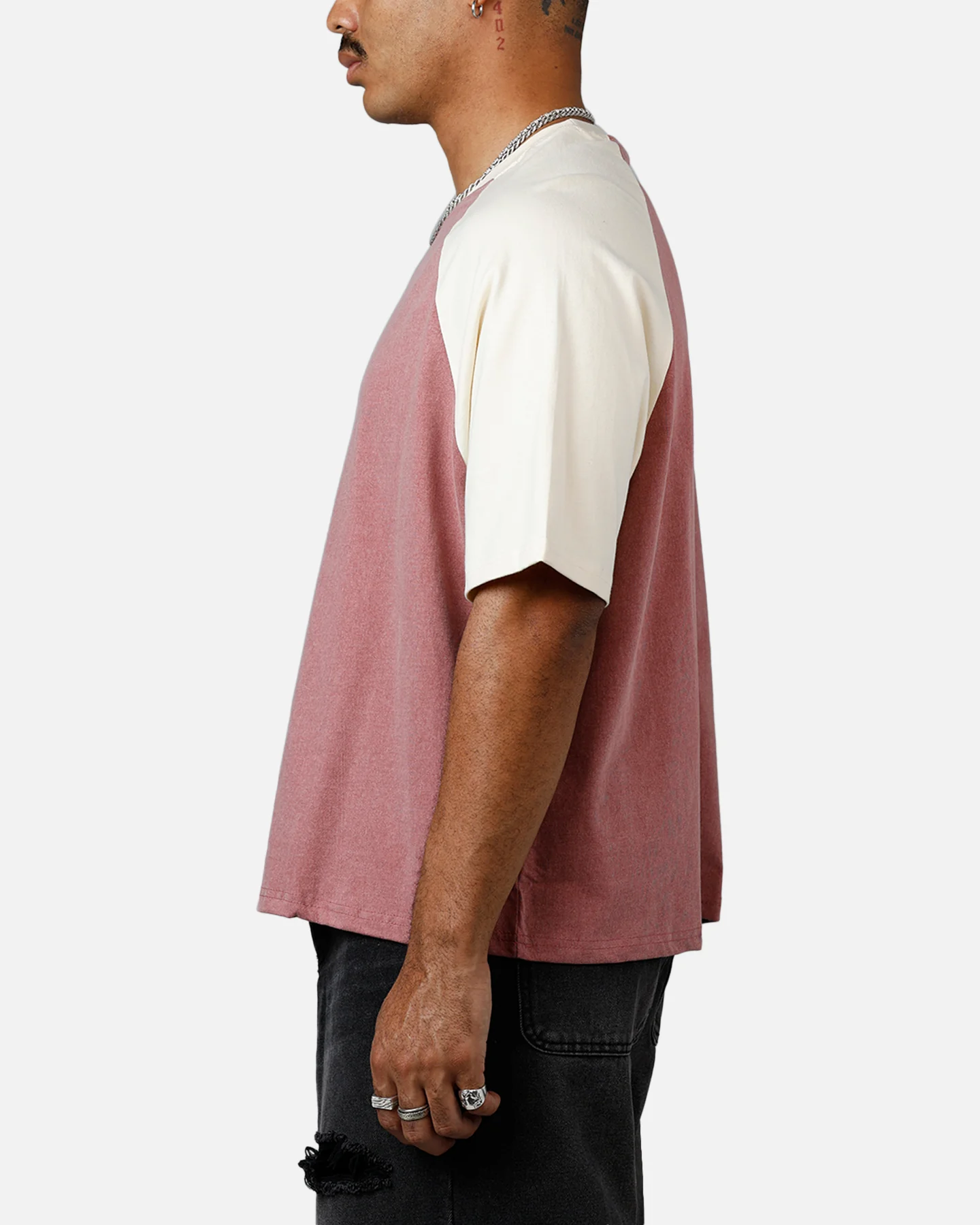 MNML Contrast Raglan T-Shirt Burgundy/Off White - Image 5