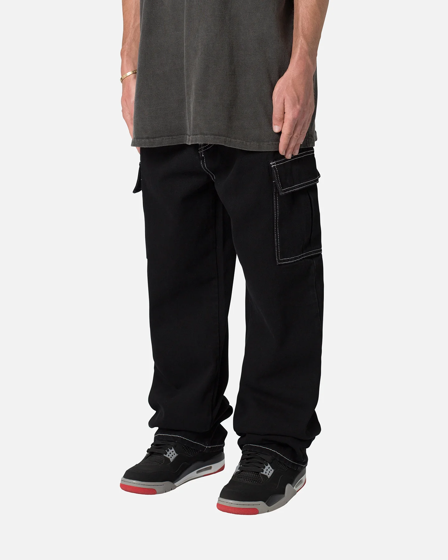 MNML Contrast Ultra Baggy Cargo Denim Jeans Black - Image 2