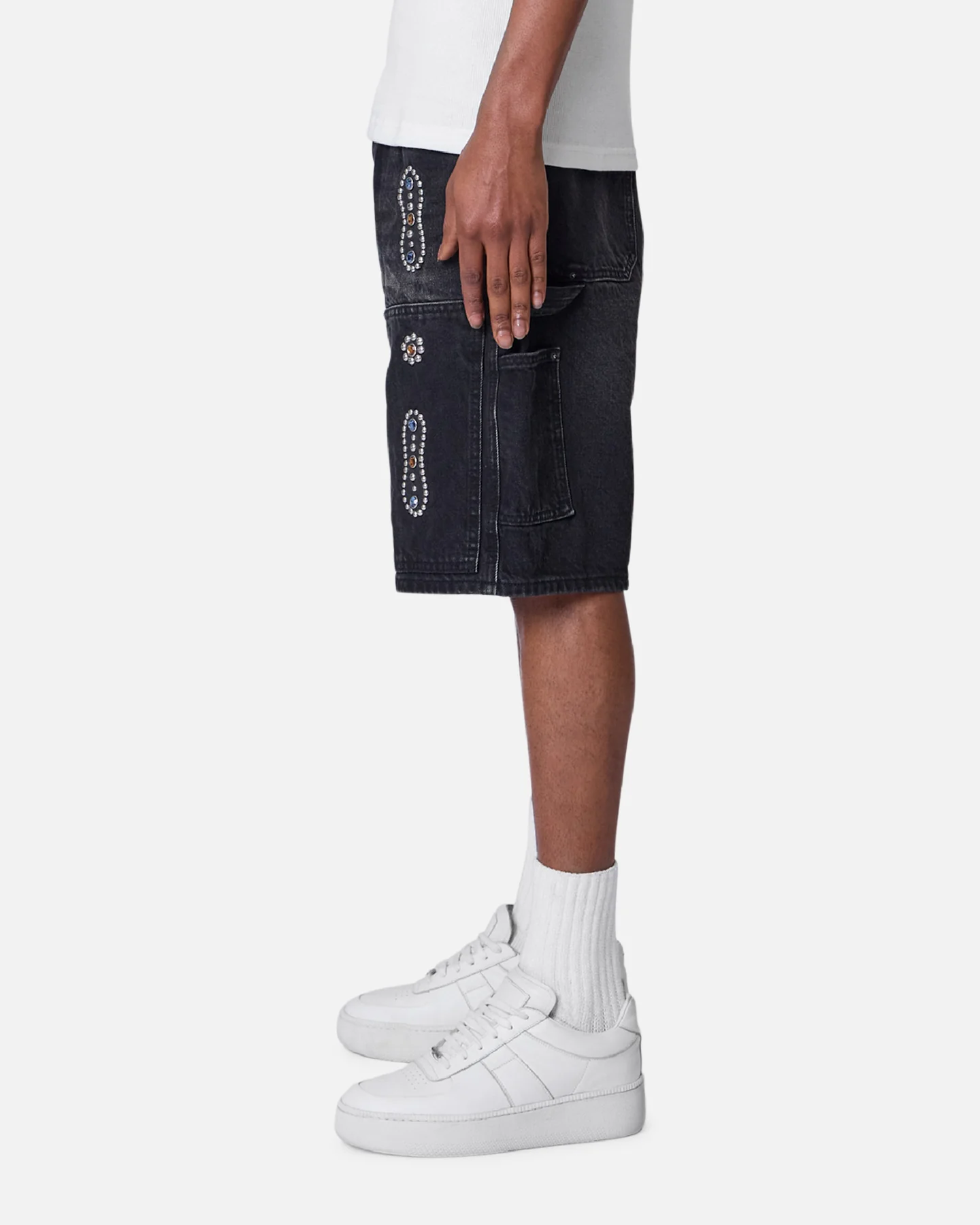 MNML Double Western Jewel Denim Shorts Washed Black - Image 3