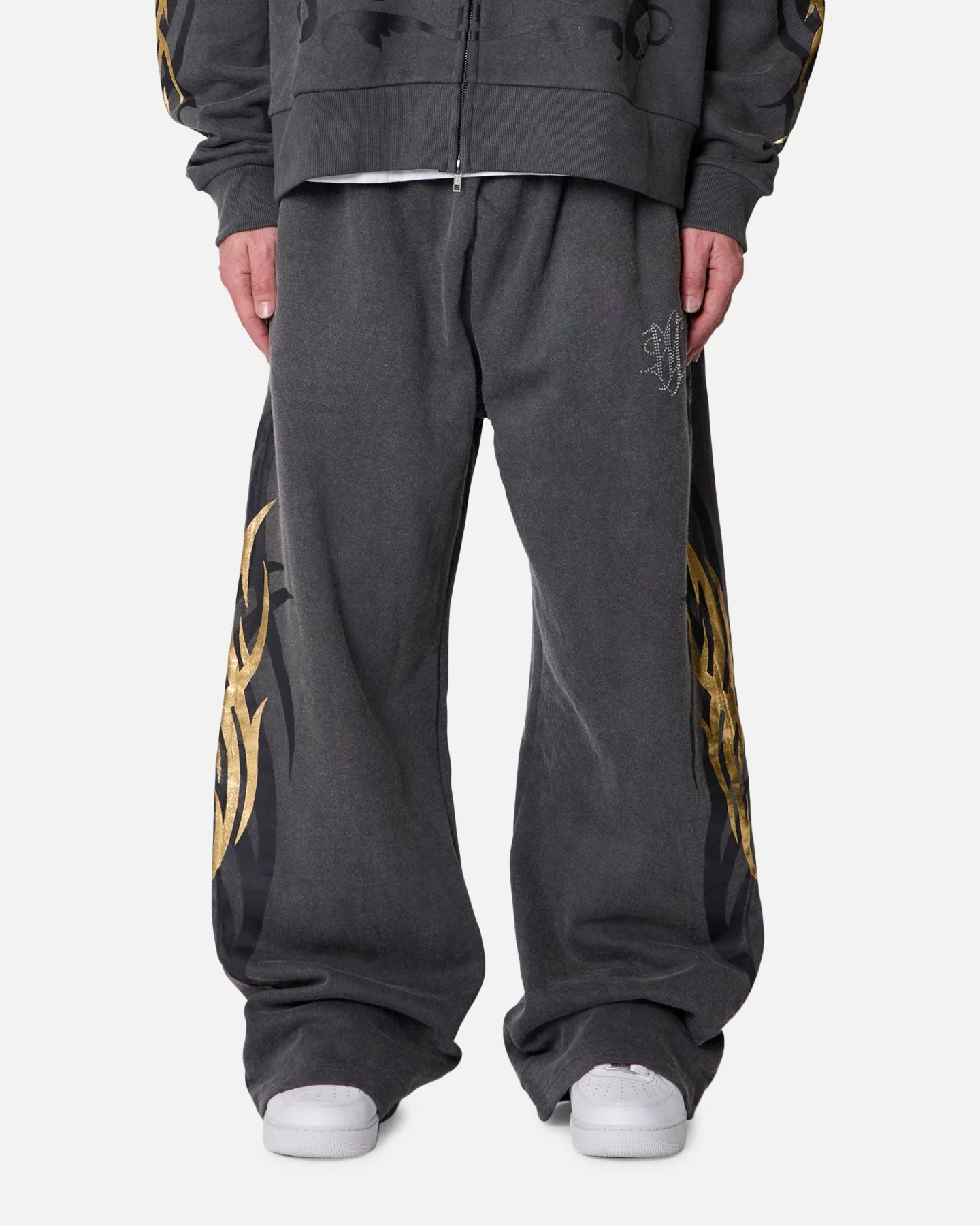 MNML Gold Foil Tribal Sweatpants Washed Black