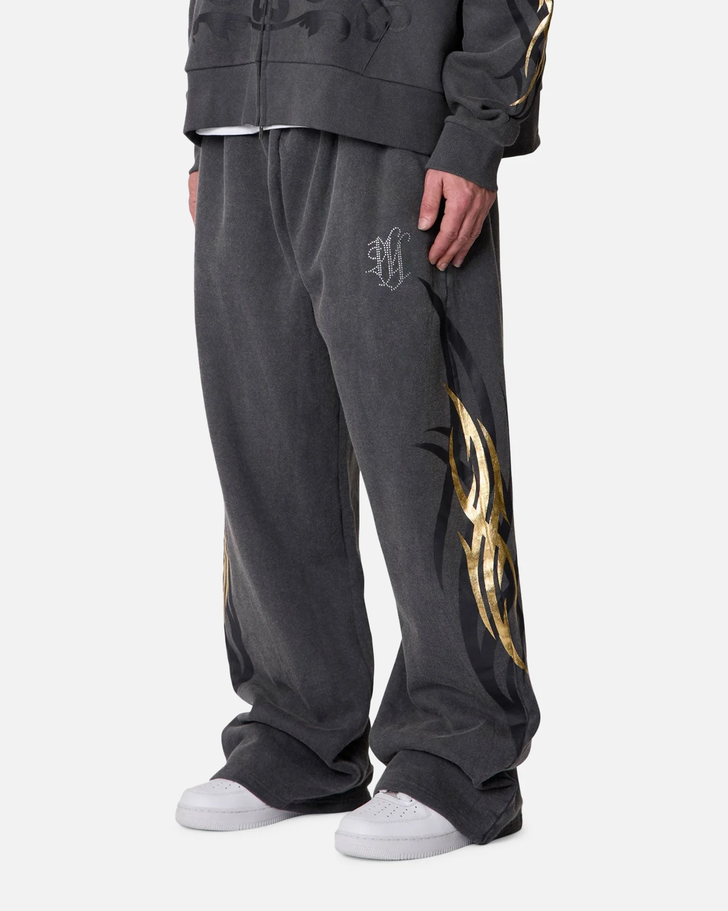 MNML Gold Foil Tribal Sweatpants Washed Black - Image 3