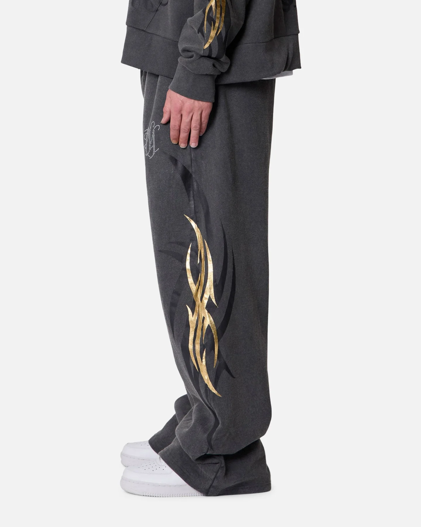 MNML Gold Foil Tribal Sweatpants Washed Black - Image 4