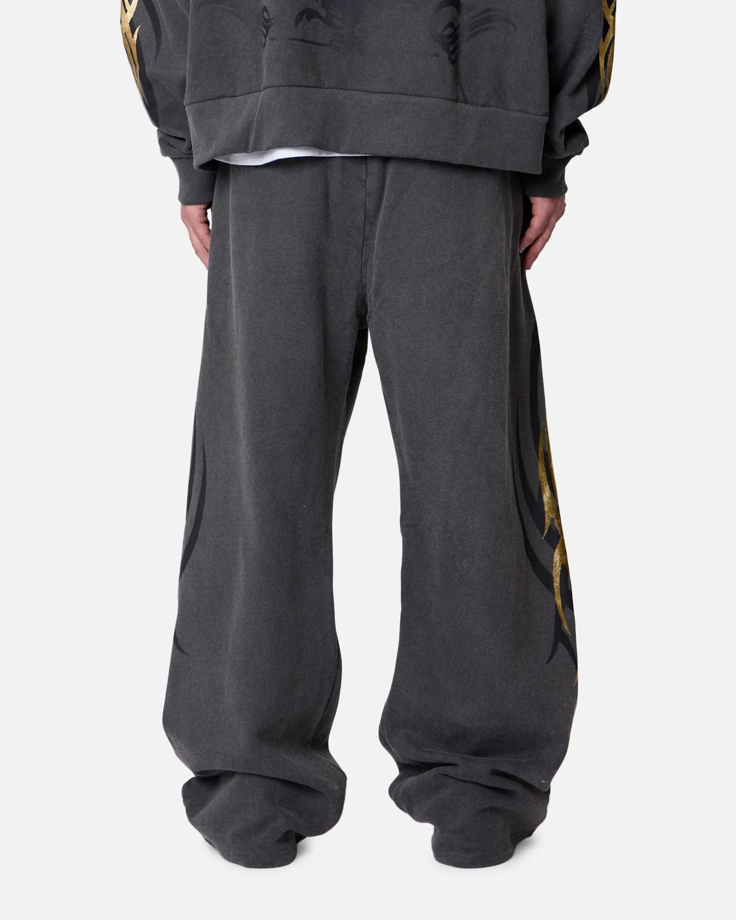 MNML Gold Foil Tribal Sweatpants Washed Black - Image 5