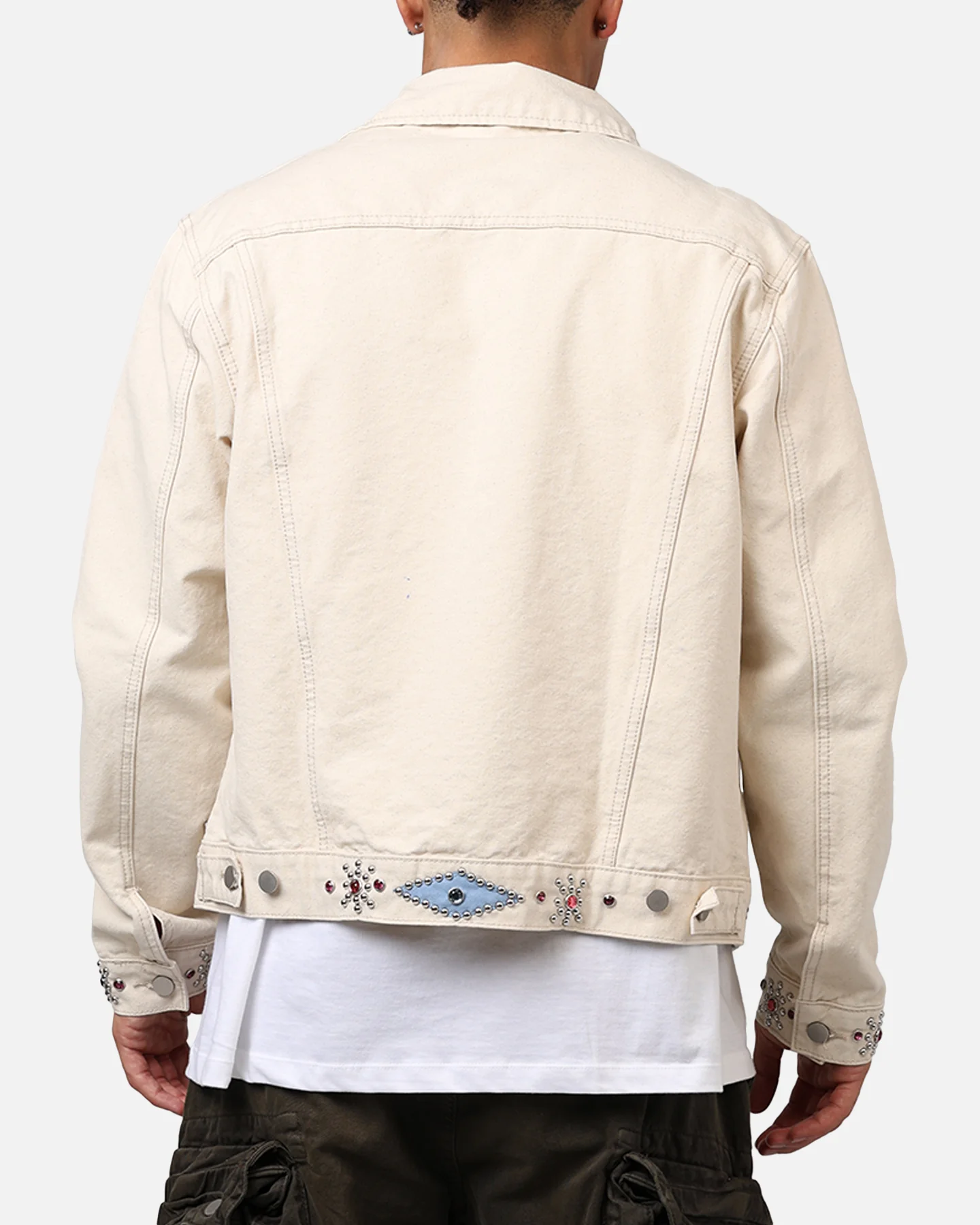 MNML Jewel Studded Trucker Jacket White - Image 2