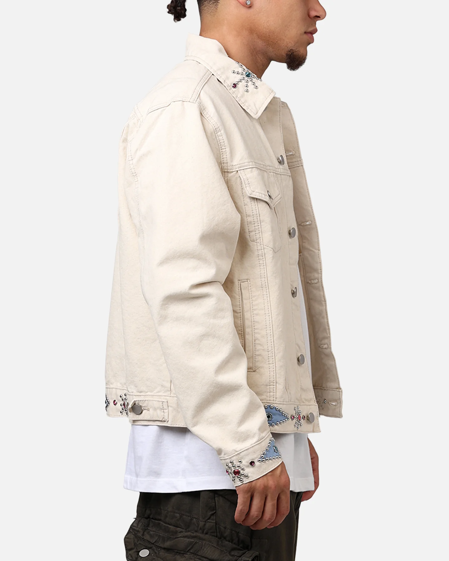 MNML Jewel Studded Trucker Jacket White - Image 4