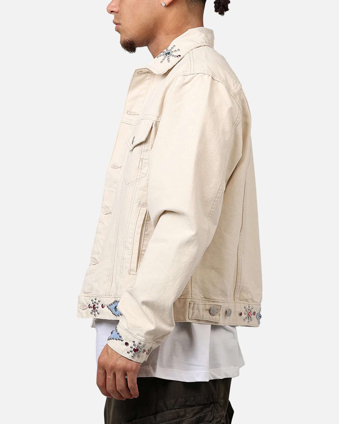 MNML Jewel Studded Trucker Jacket White - Image 5
