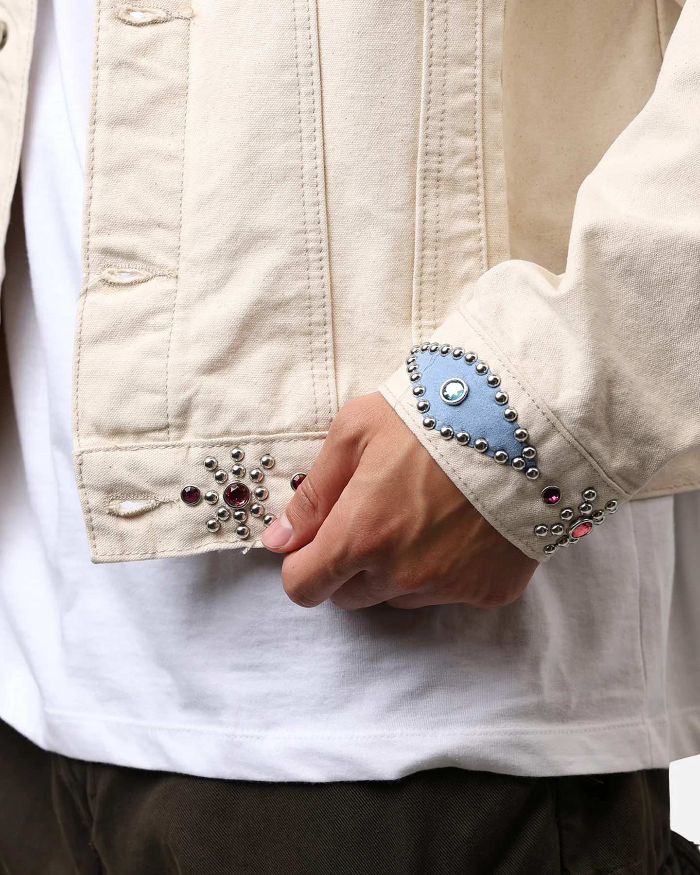 MNML Jewel Studded Trucker Jacket White - Image 6