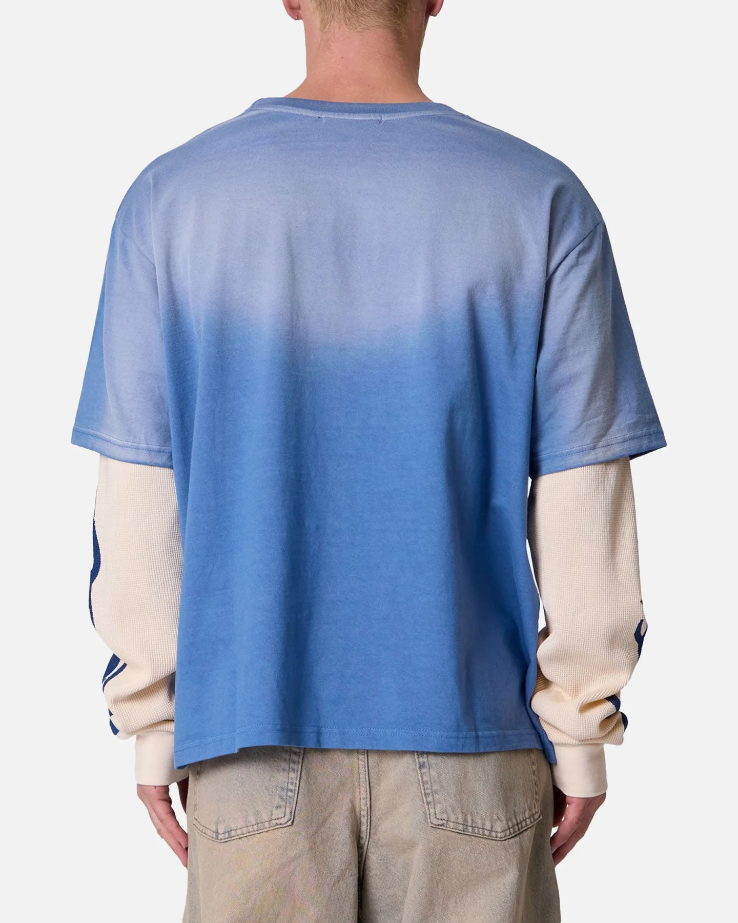 MNML Layered Flame Pocket Long Sleeve T-Shirt Washed Blue - Image 2
