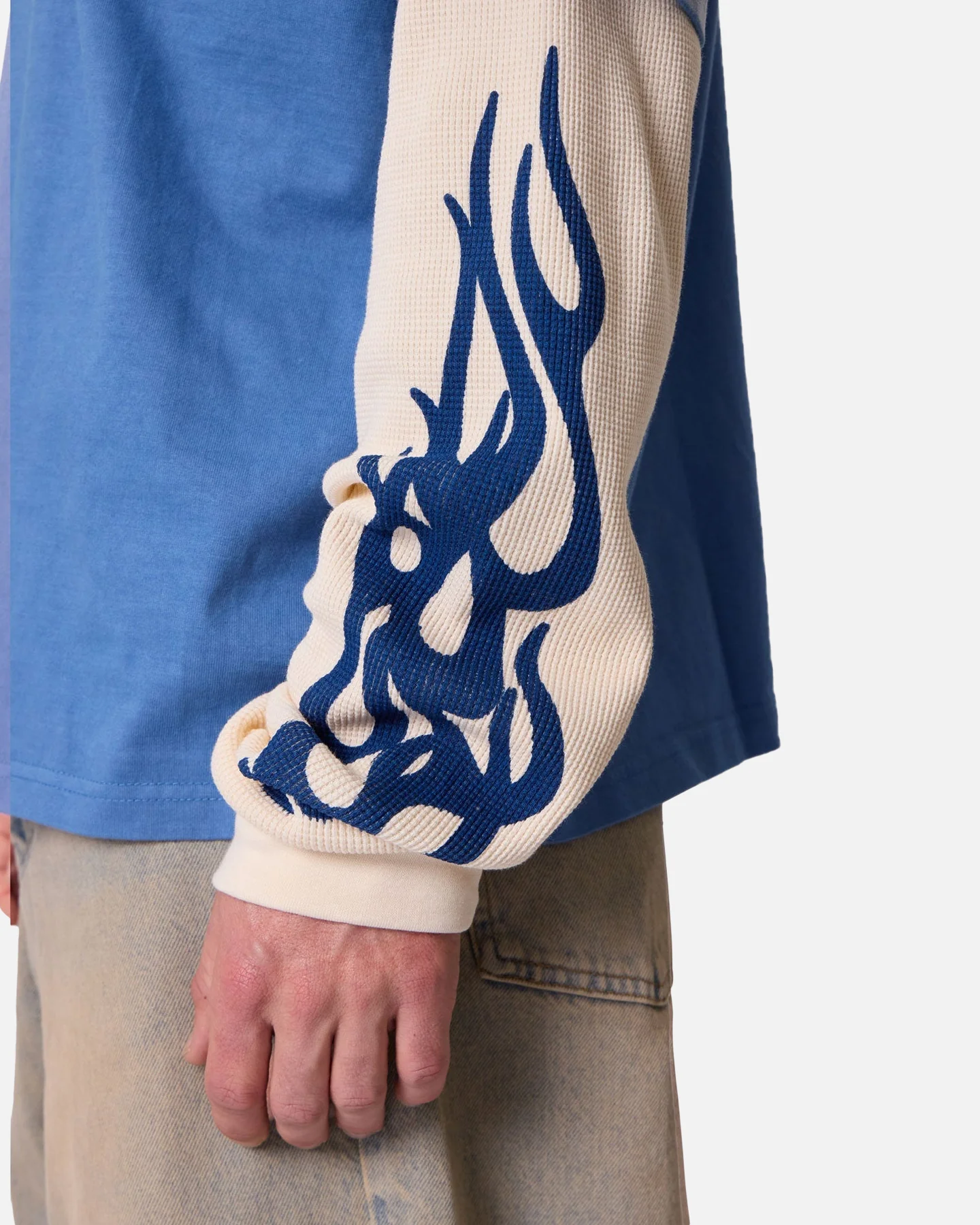 MNML Layered Flame Pocket Long Sleeve T-Shirt Washed Blue - Image 7
