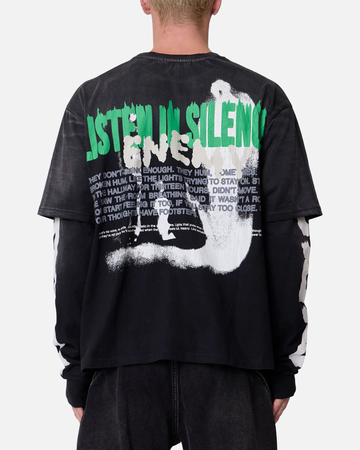 MNML Listen In Silence Long Sleeve T-Shirt Black - Image 2