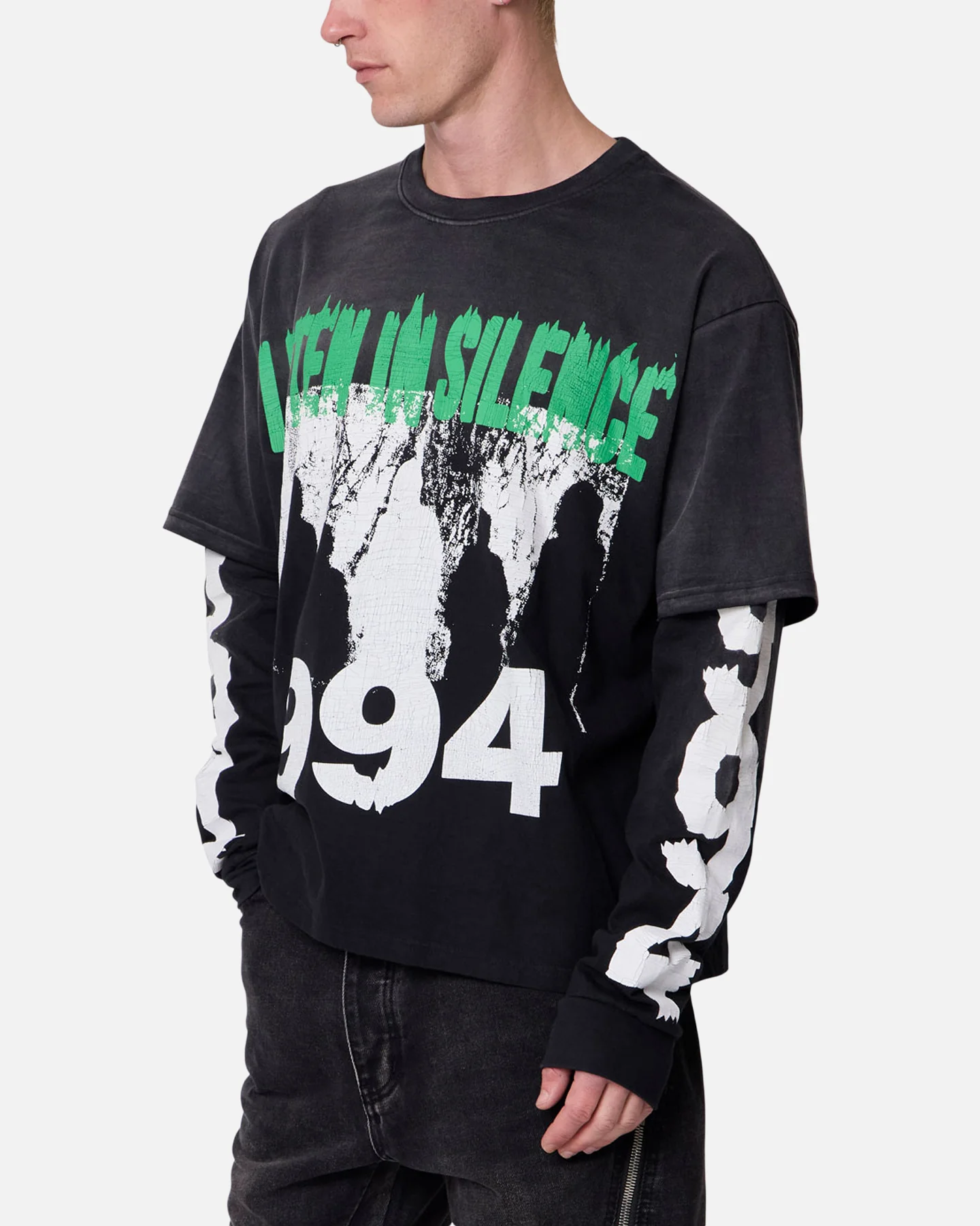 MNML Listen In Silence Long Sleeve T-Shirt Black - Image 3