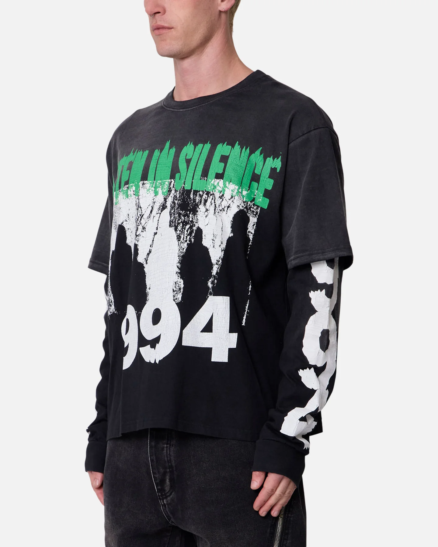 MNML Listen In Silence Long Sleeve T-Shirt Black - Image 5