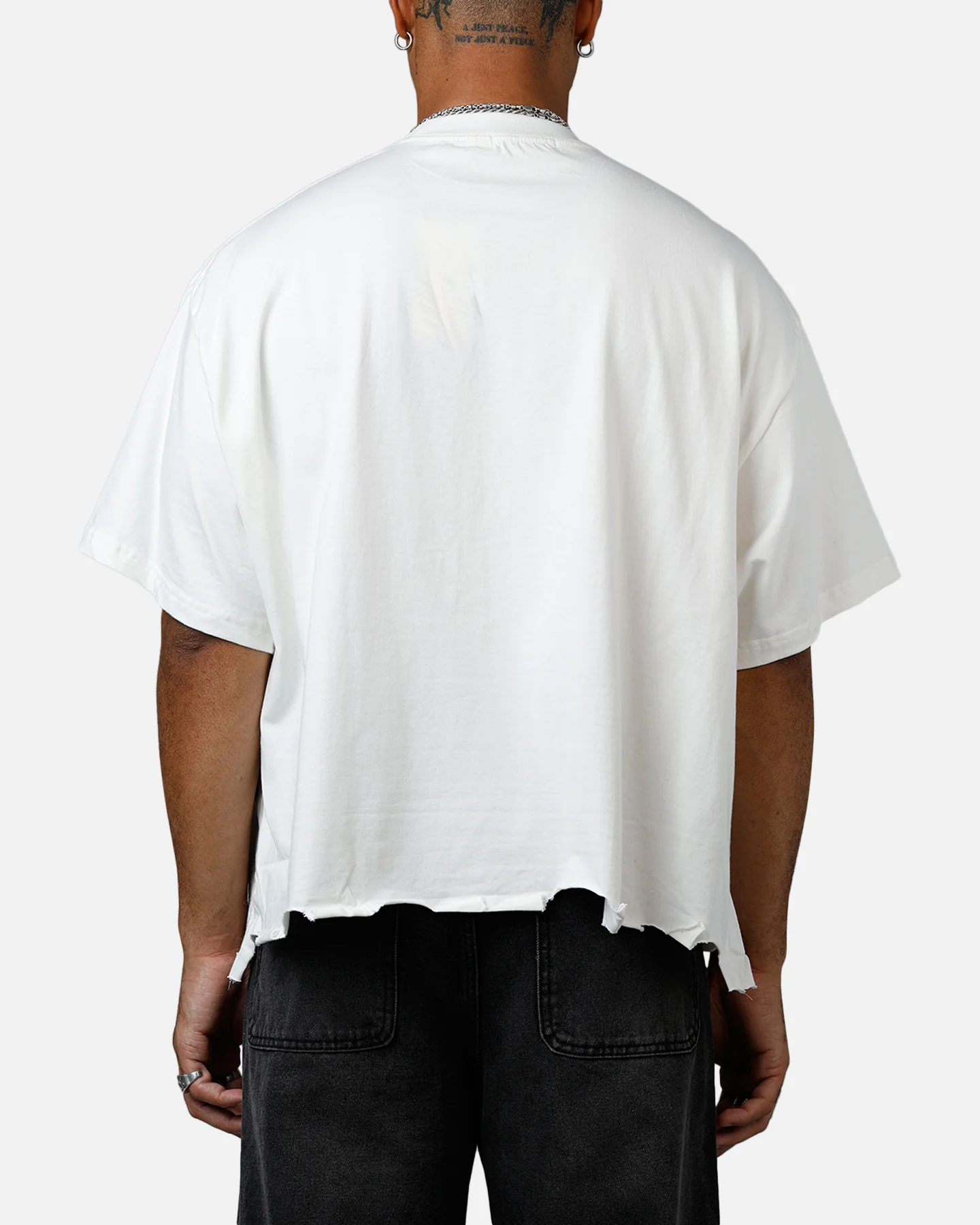 MNML Moth Eaten Cropped T-Shirt White - Image 2