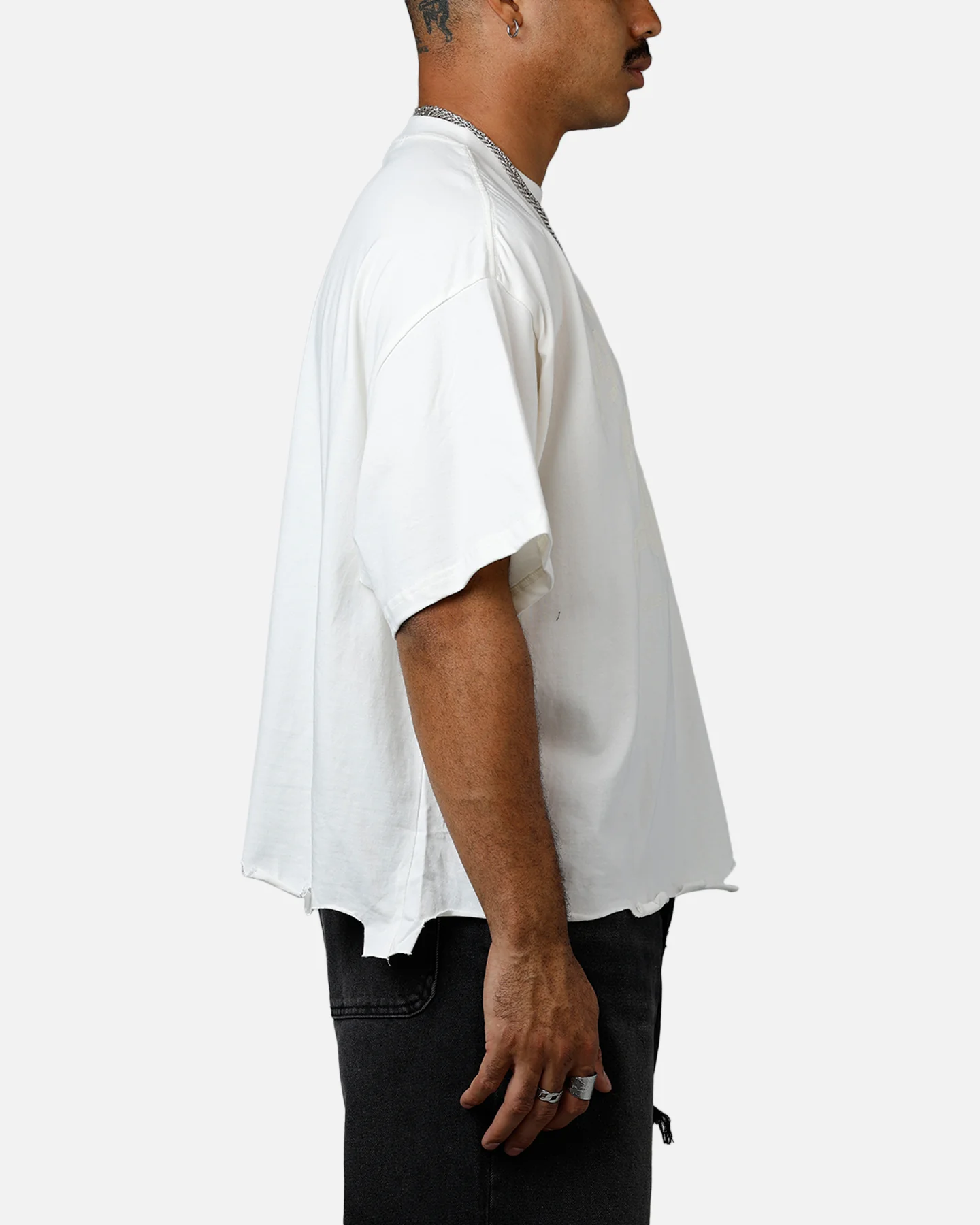 MNML Moth Eaten Cropped T-Shirt White - Image 4