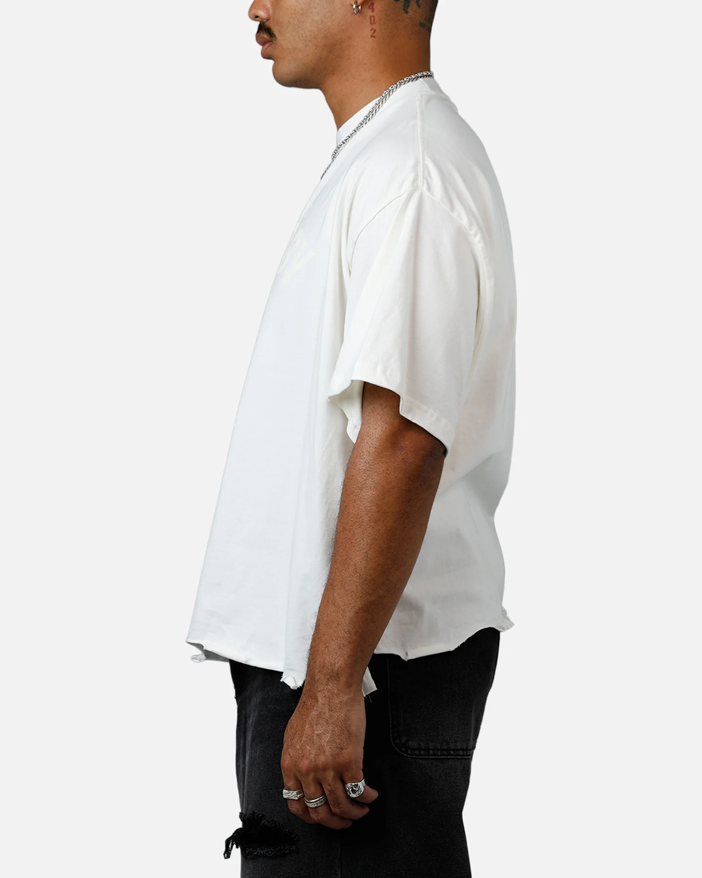 MNML Moth Eaten Cropped T-Shirt White - Image 5