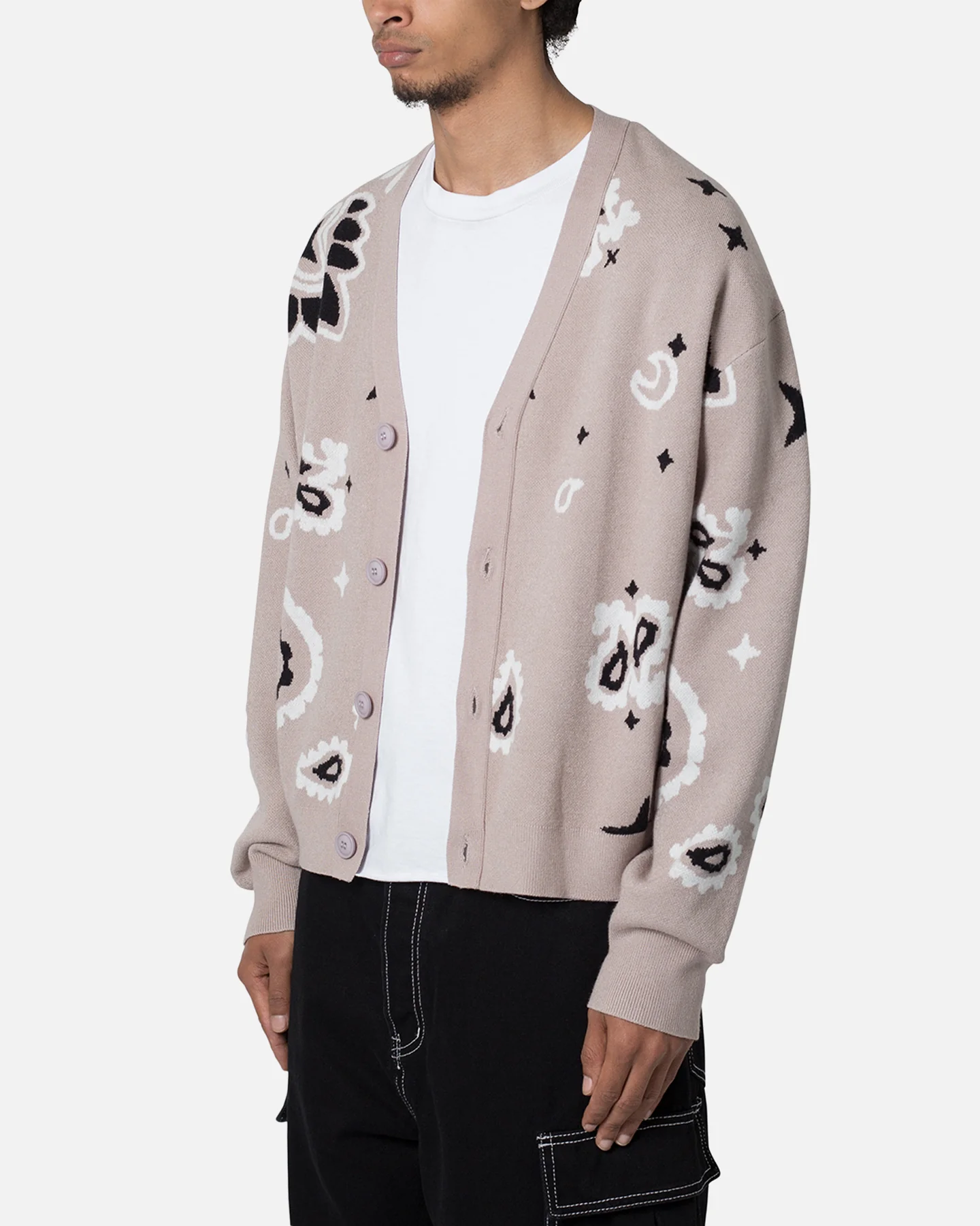 MNML Paisley Cardigan Sweater Taupe - Image 2