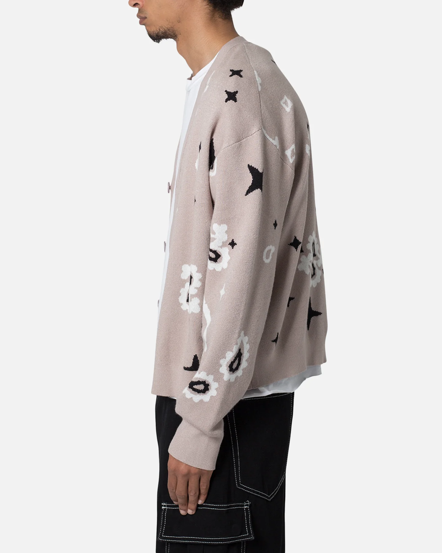 MNML Paisley Cardigan Sweater Taupe - Image 3